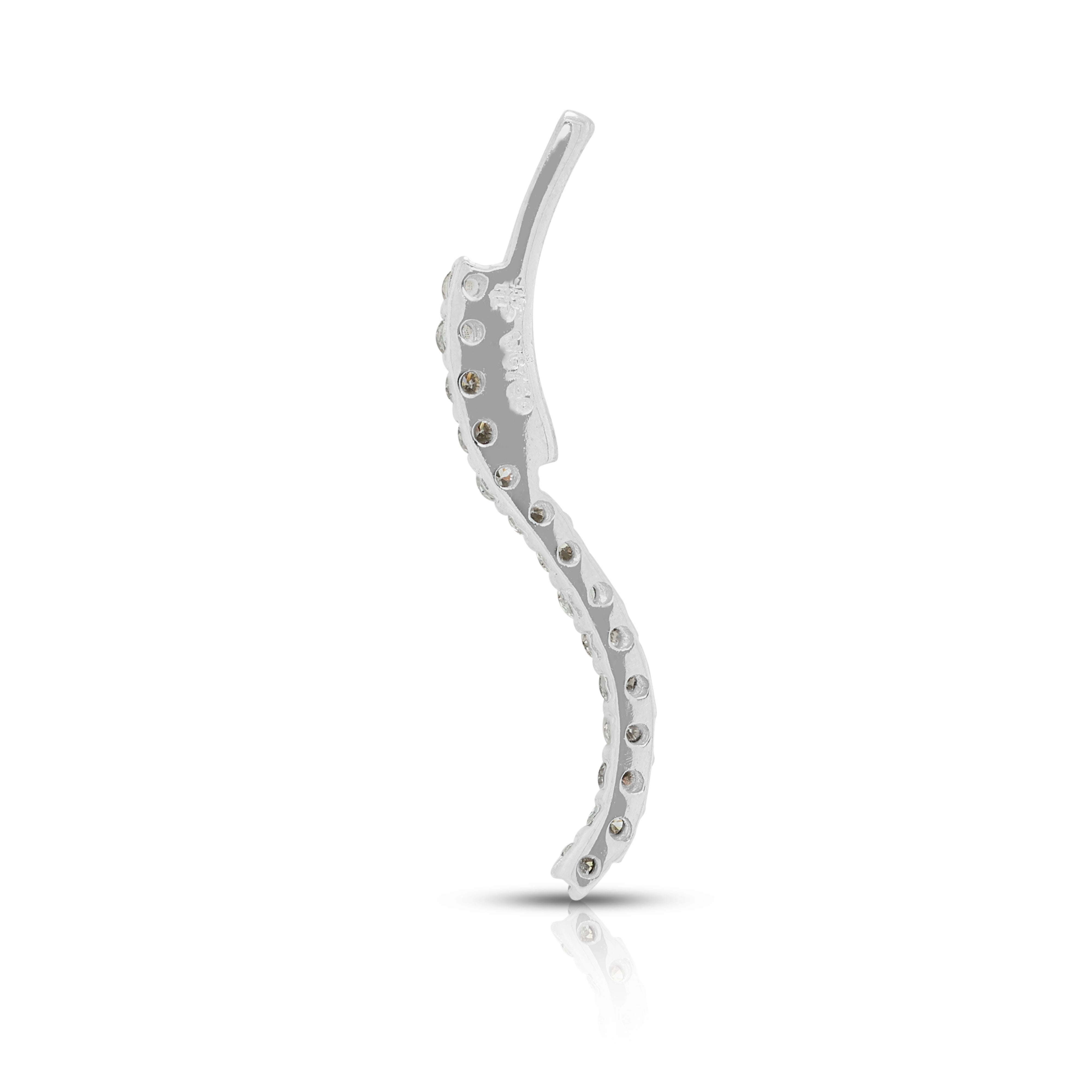Elegant 0.21ct Natural Diamond Serpentine Wave Drop Pendant in 18K White Gold