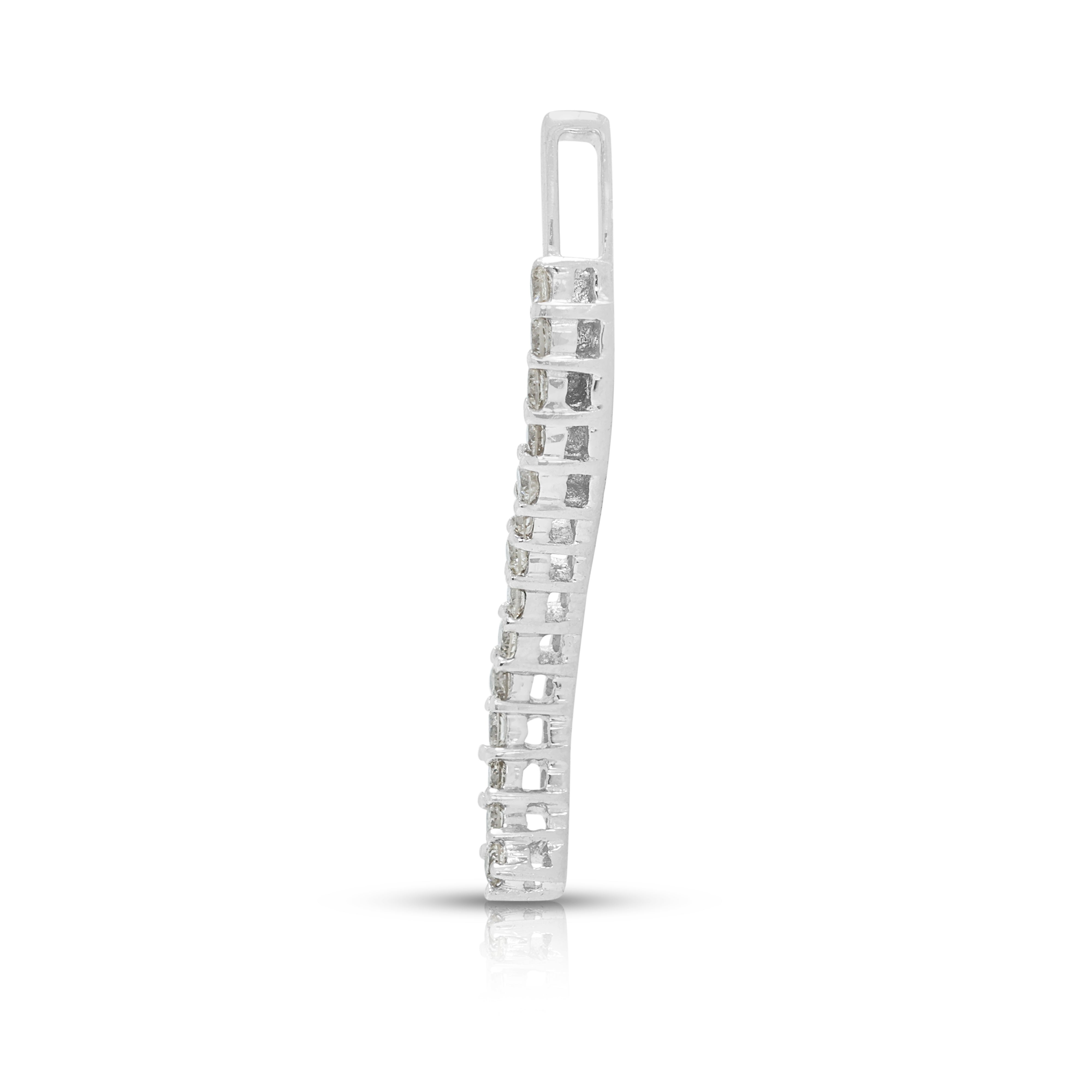 Elegant 0.21ct Natural Diamond Serpentine Wave Drop Pendant in 18K White Gold