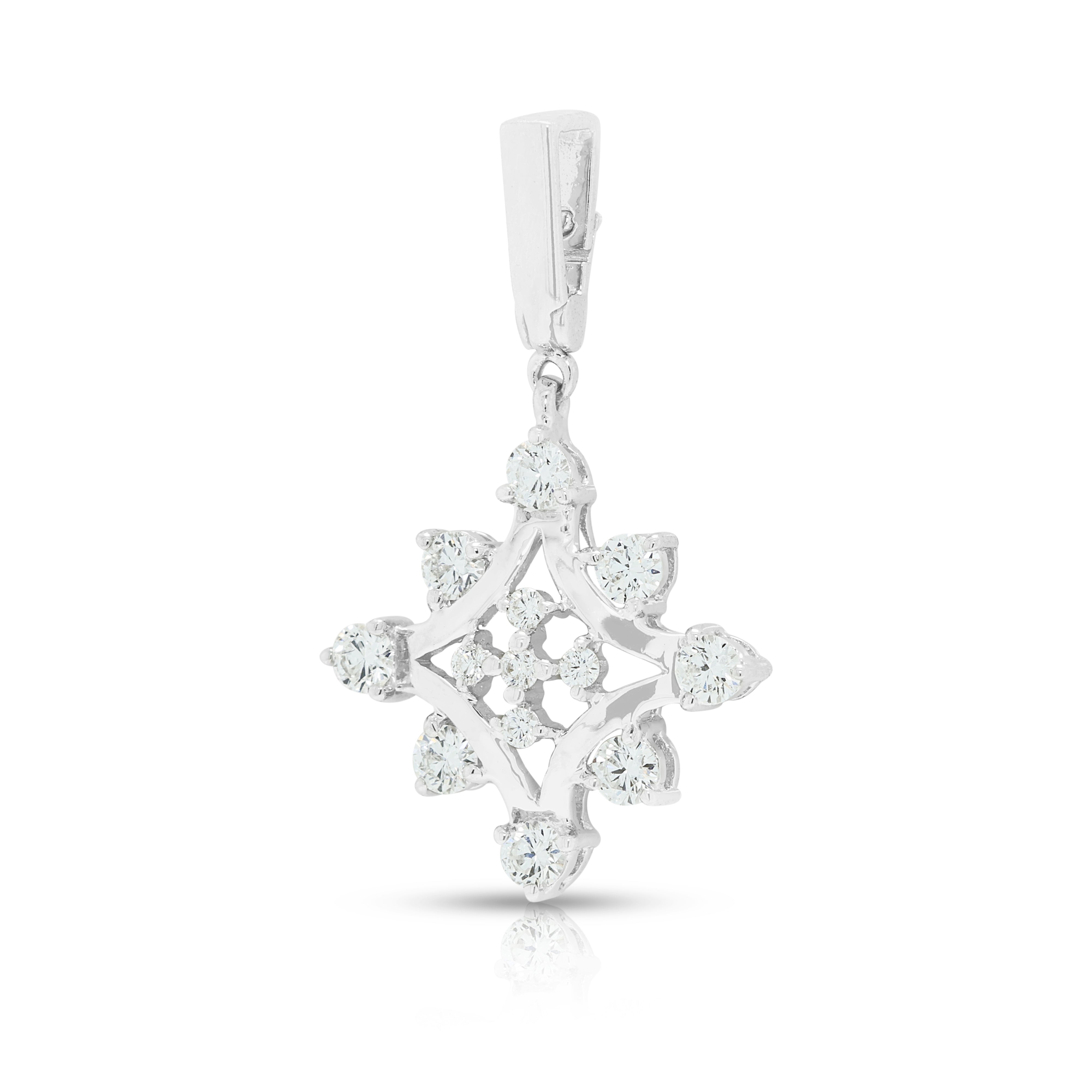 Elegant 0.30ct Natural Diamond Geometric Starburst Pendant in 18K White Gold