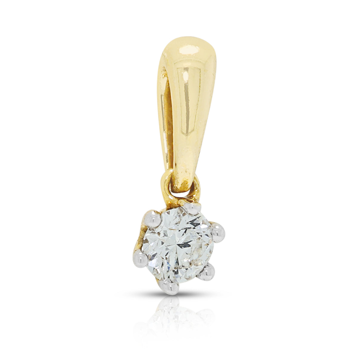 Delicate 0.12ct Natural Diamond Solitaire Pendant in 18K Two-Tone Gold