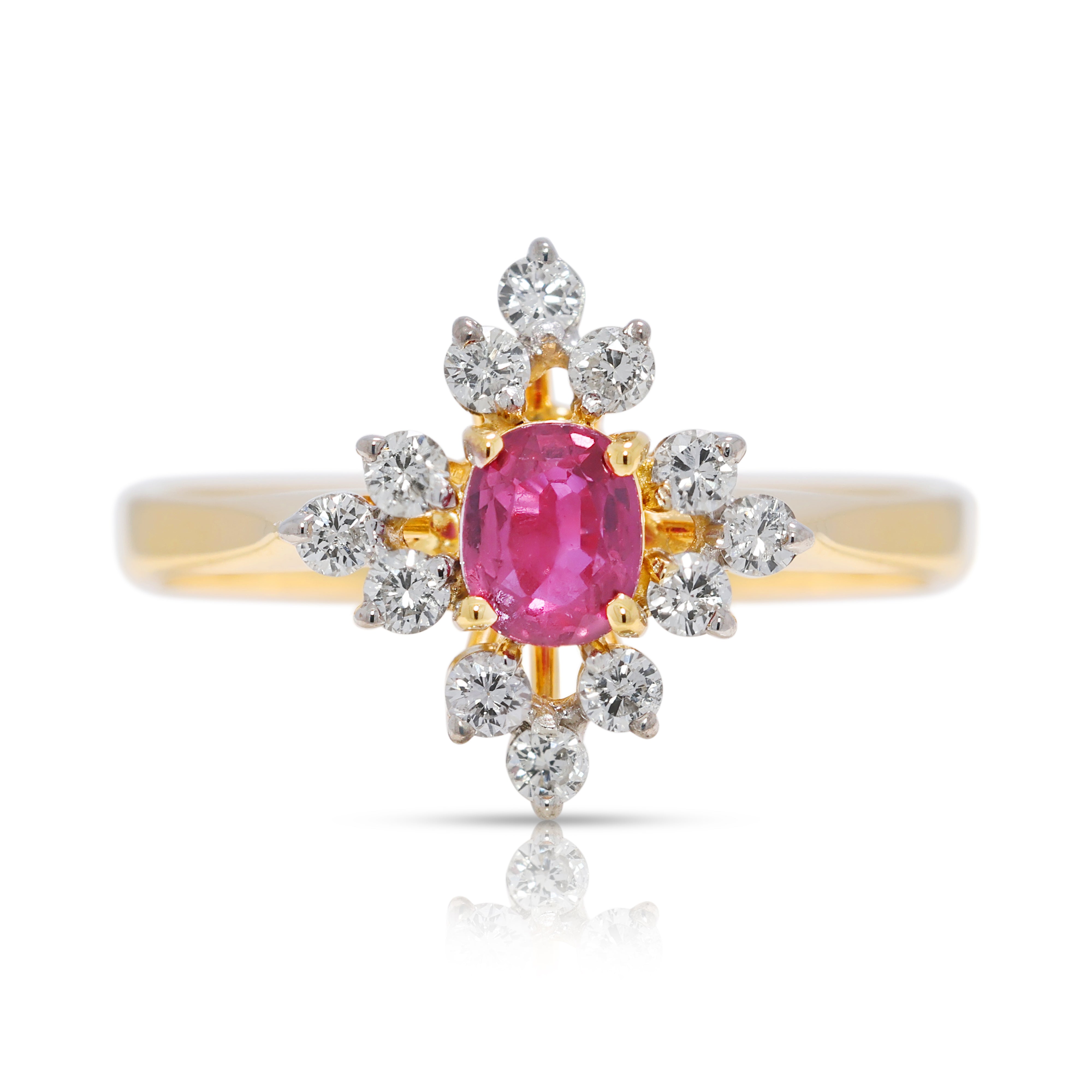 Dazzling 0.42ct Ruby & Diamond Floral Ring in 14K Yellow Gold (New)