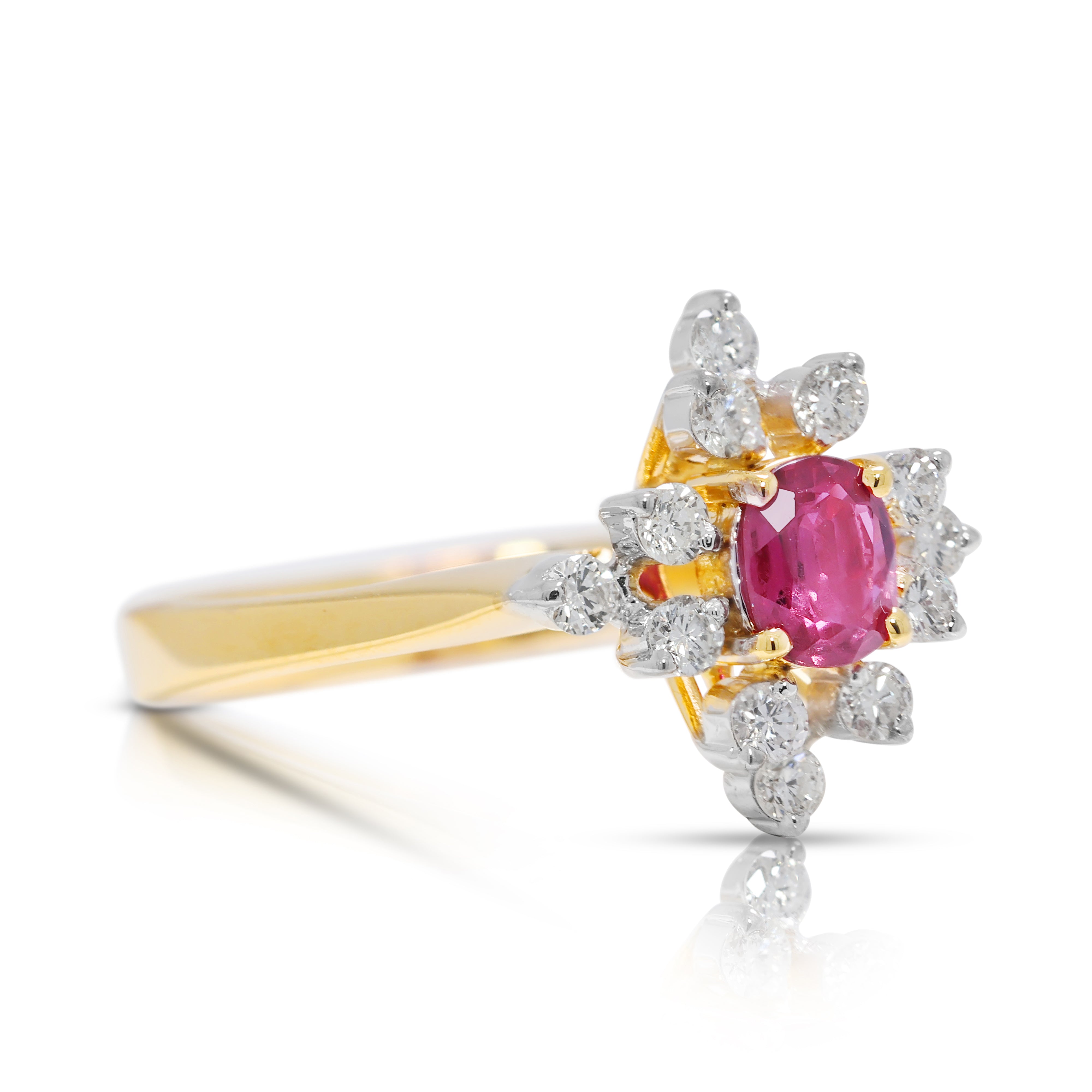 Dazzling 0.42ct Ruby & Diamond Floral Ring in 14K Yellow Gold (New)