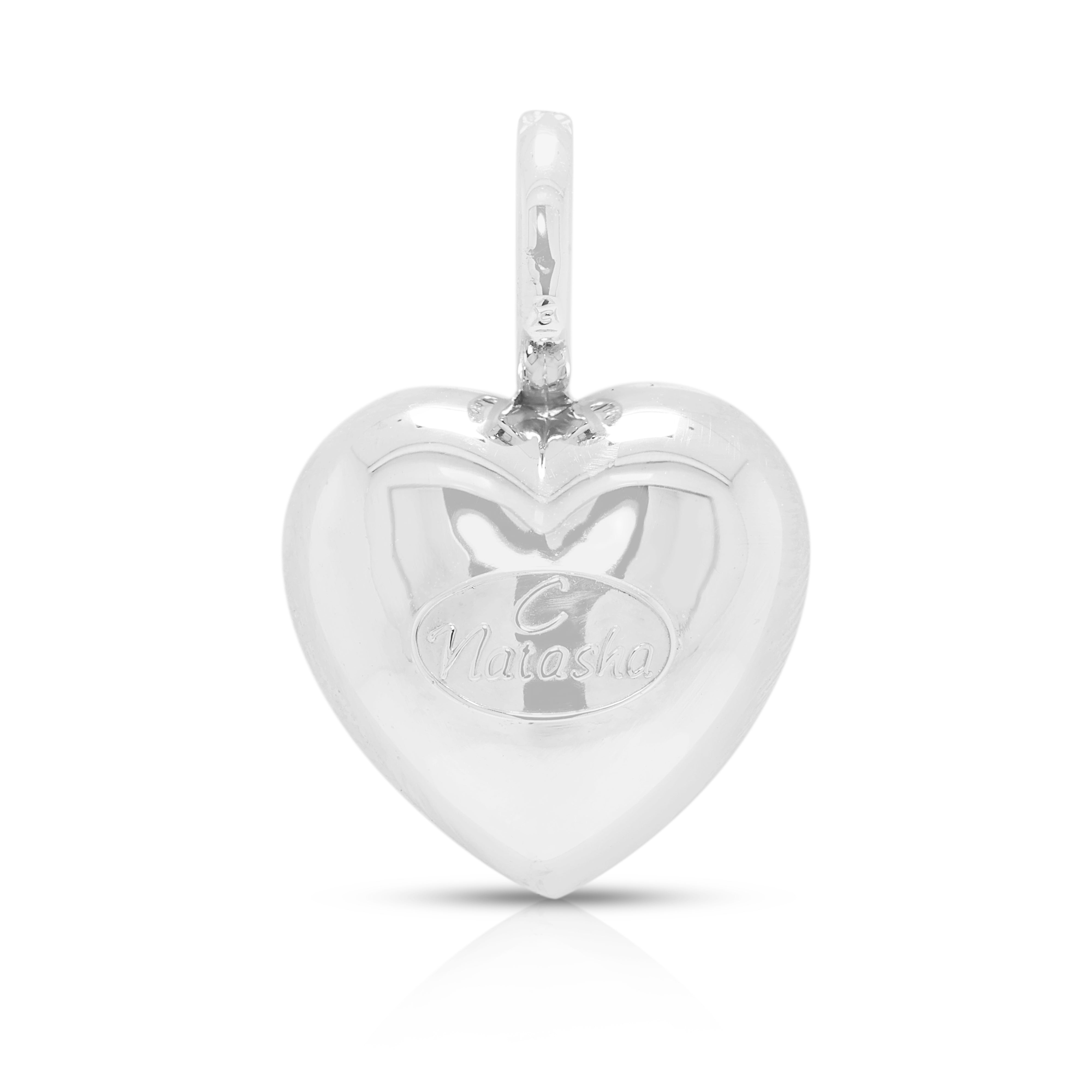 Sculptural 0.03ct Light Blue Spinel and 0.19ct Natural Diamond Satin-Finished Bubble Heart Pendant in 18K White Gold