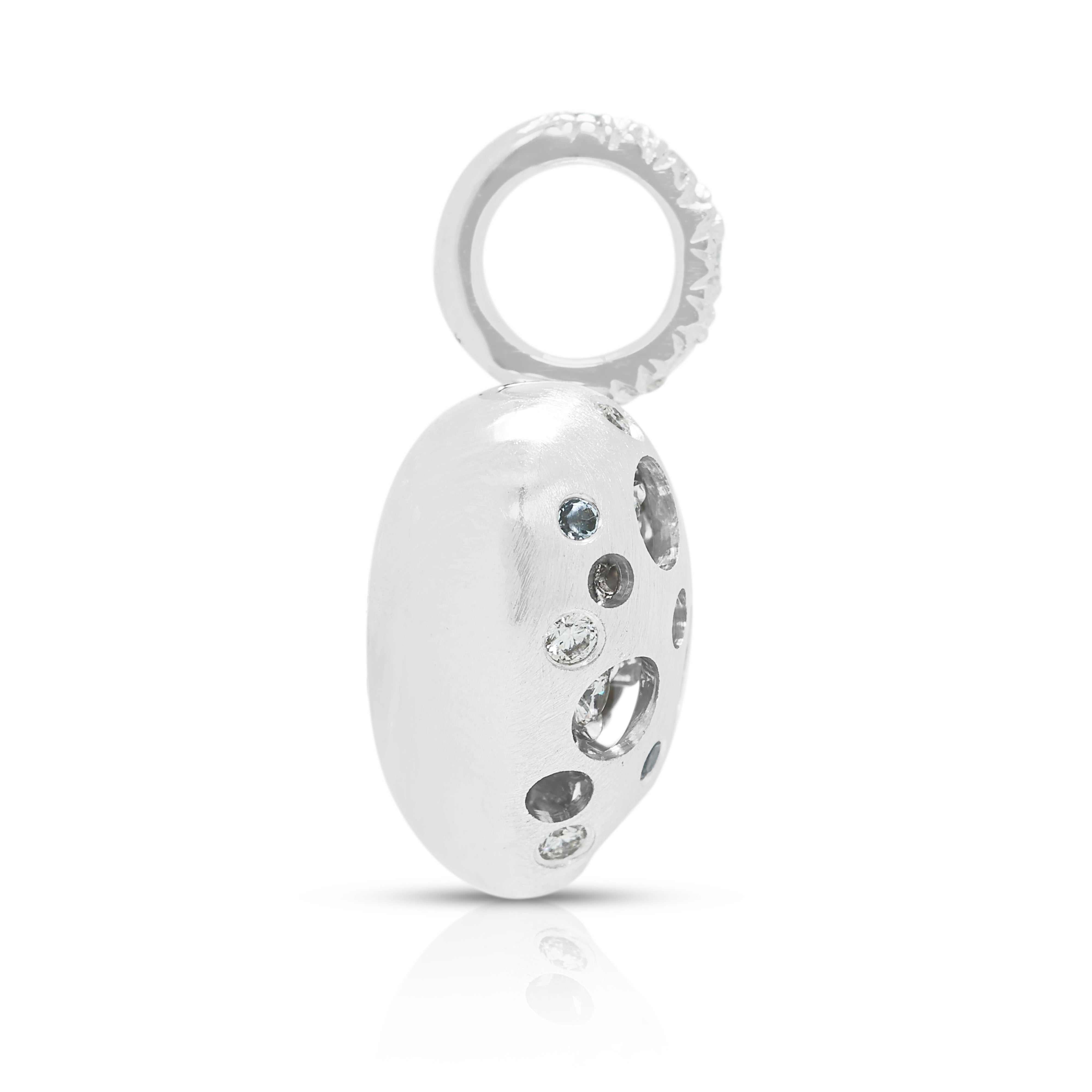 Sculptural 0.03ct Light Blue Spinel and 0.19ct Natural Diamond Satin-Finished Bubble Heart Pendant in 18K White Gold