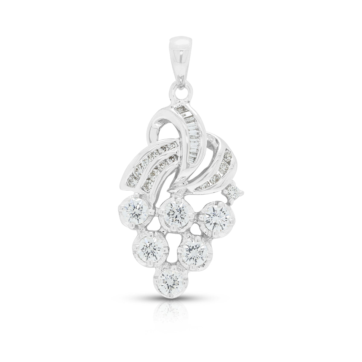 Elegant 0.50ct Natural Diamond Stylized Grape Bunch Ribbon Pendant in 18K White Gold