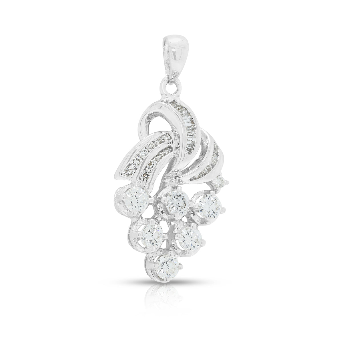 Elegant 0.50ct Natural Diamond Stylized Grape Bunch Ribbon Pendant in 18K White Gold