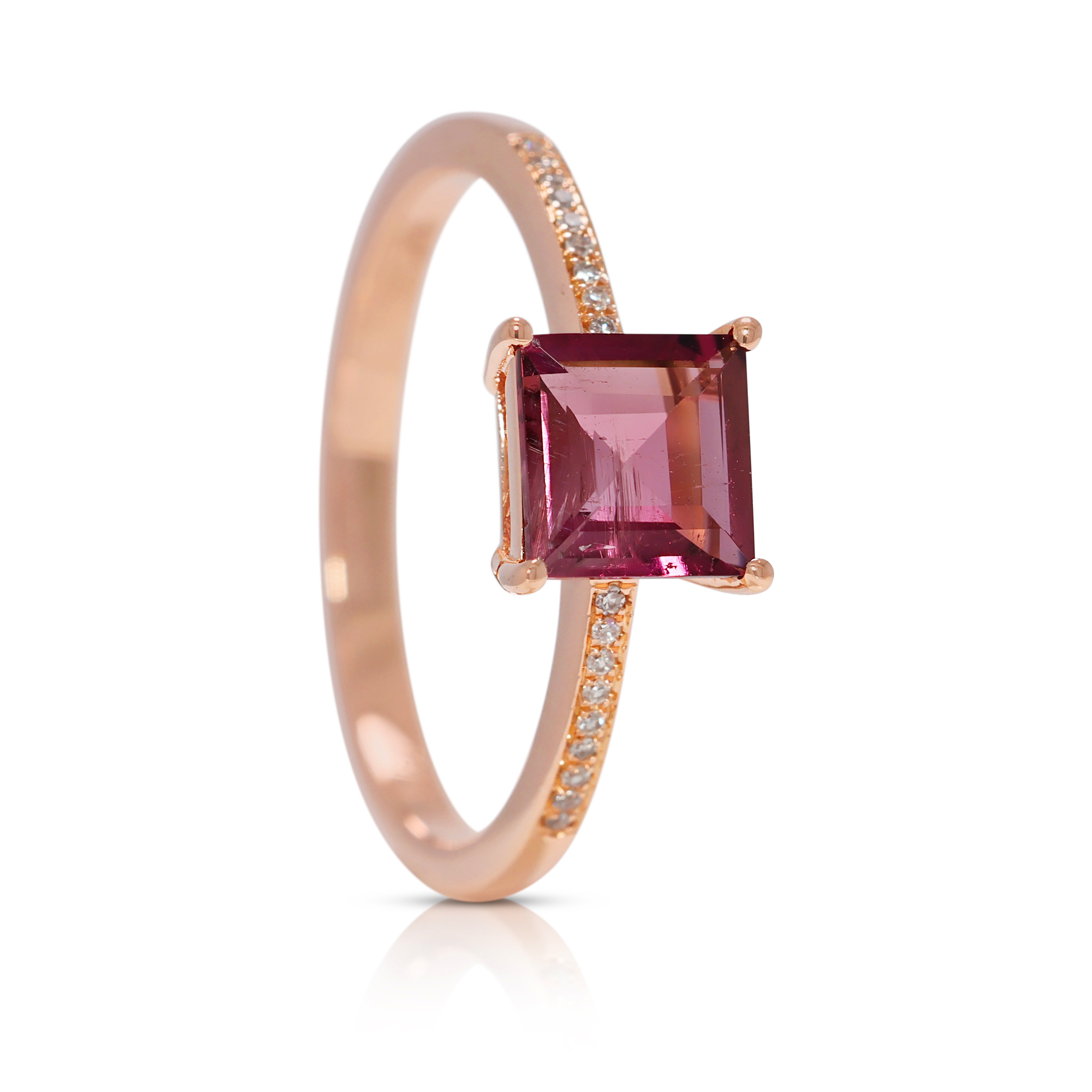 Enchanting 1.14ct Tourmaline & Natural Diamond 18K Rose Gold Pave Ring (New)