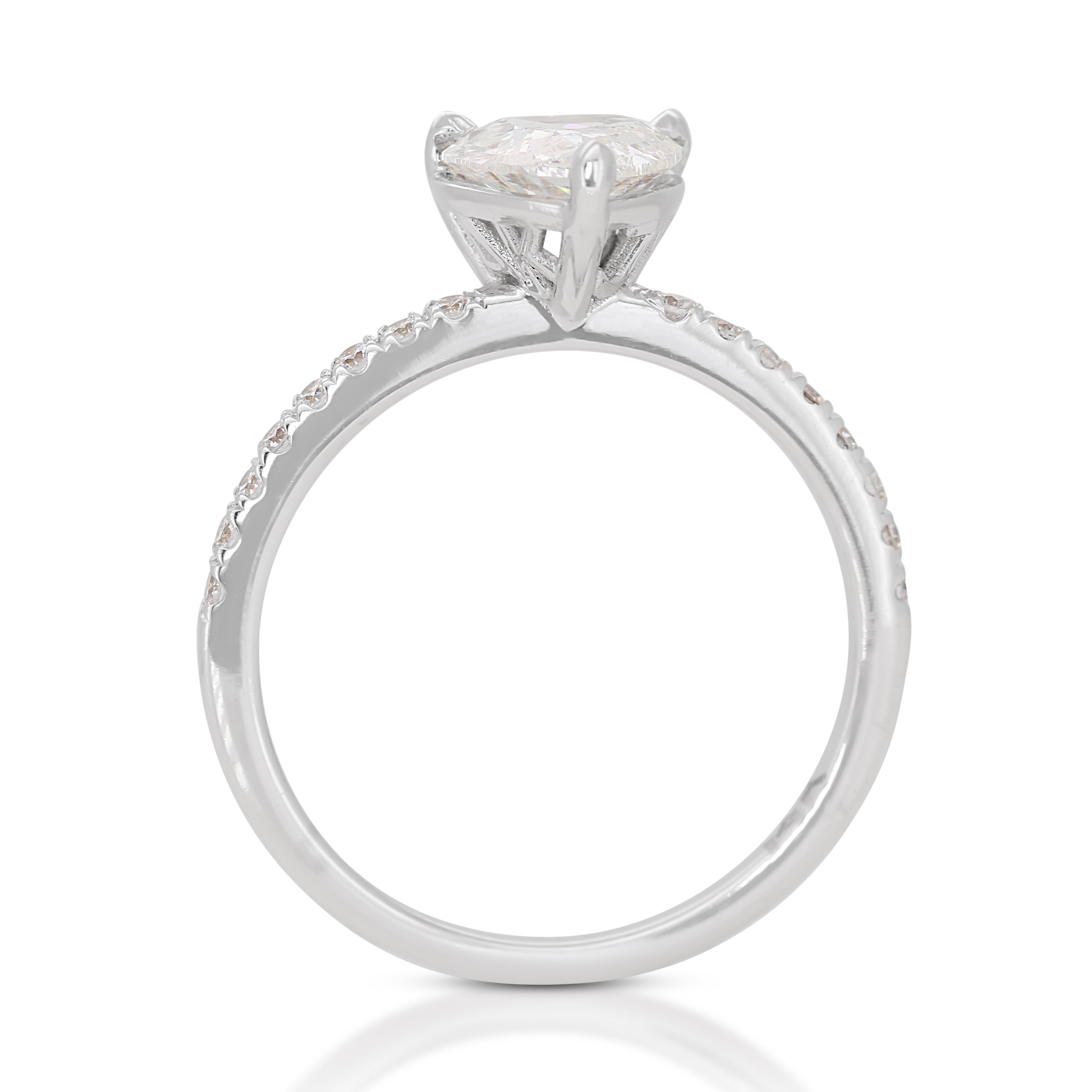 Mesmerizing 0.84ct Heart Diamond Pave Ring set in 14K White Gold