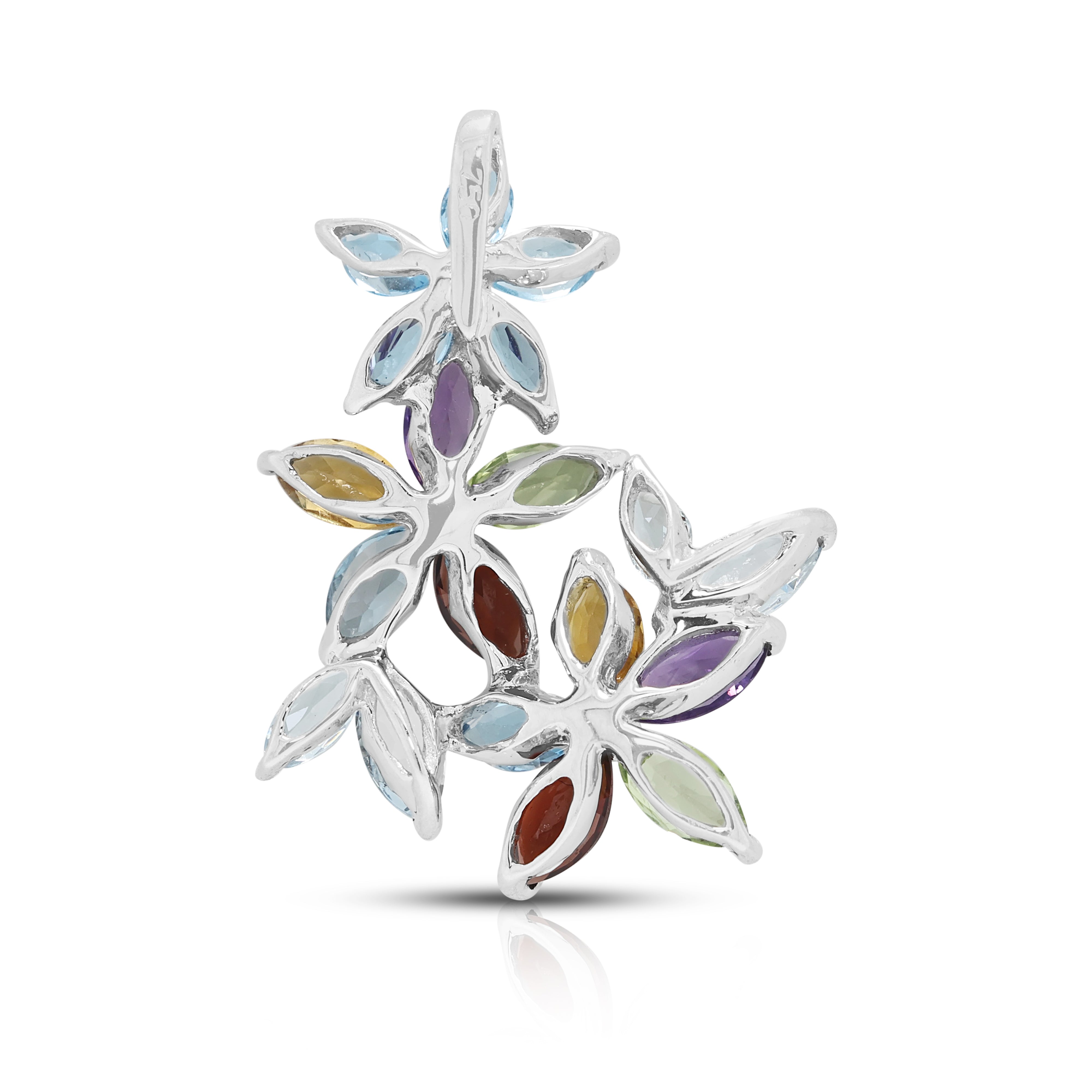 Vibrant 0.55ct Blue Topaz and 0.40ct Multi-Gemstone Bouquet Cluster Pendant in 18K White Gold