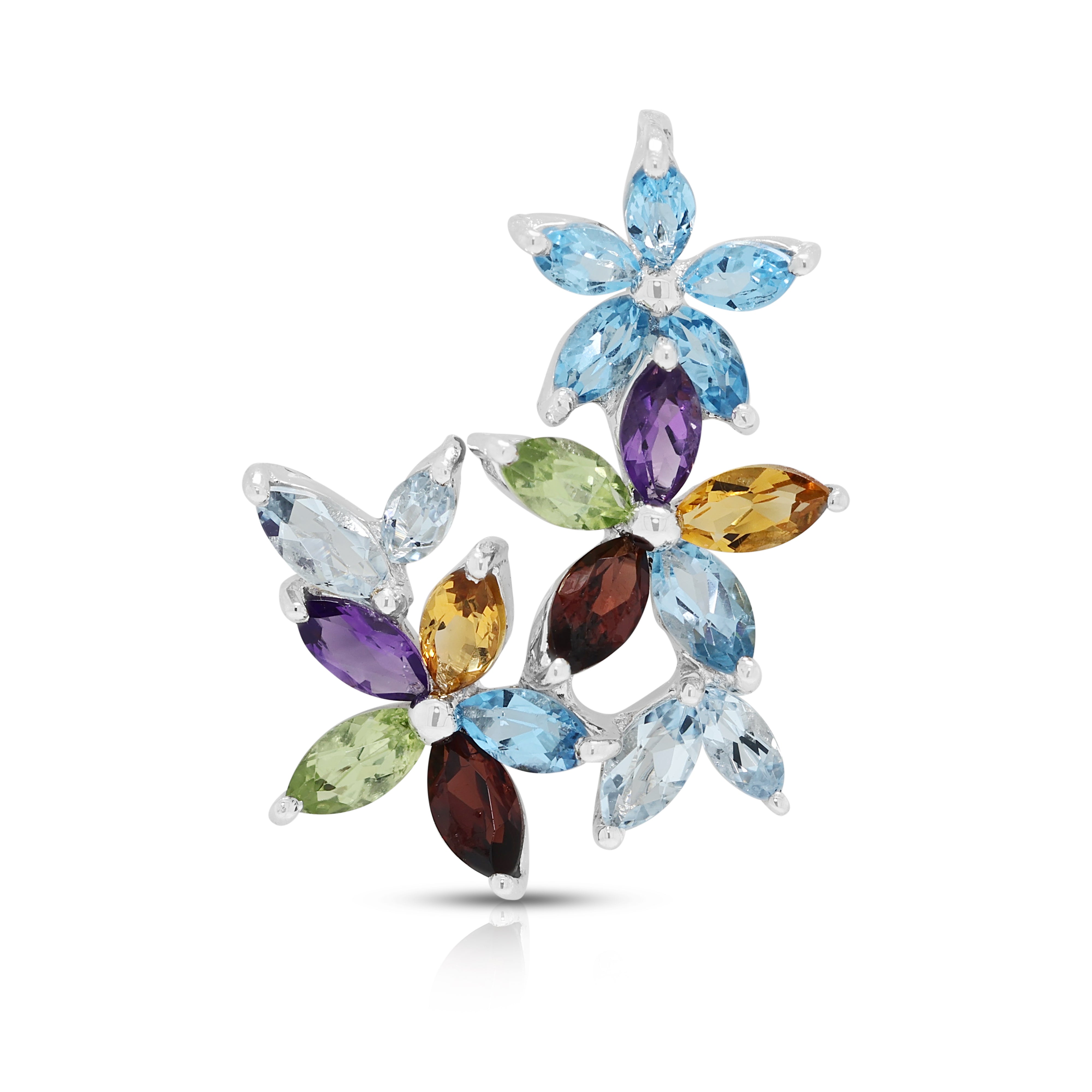 Vibrant 0.55ct Blue Topaz and 0.40ct Multi-Gemstone Bouquet Cluster Pendant in 18K White Gold