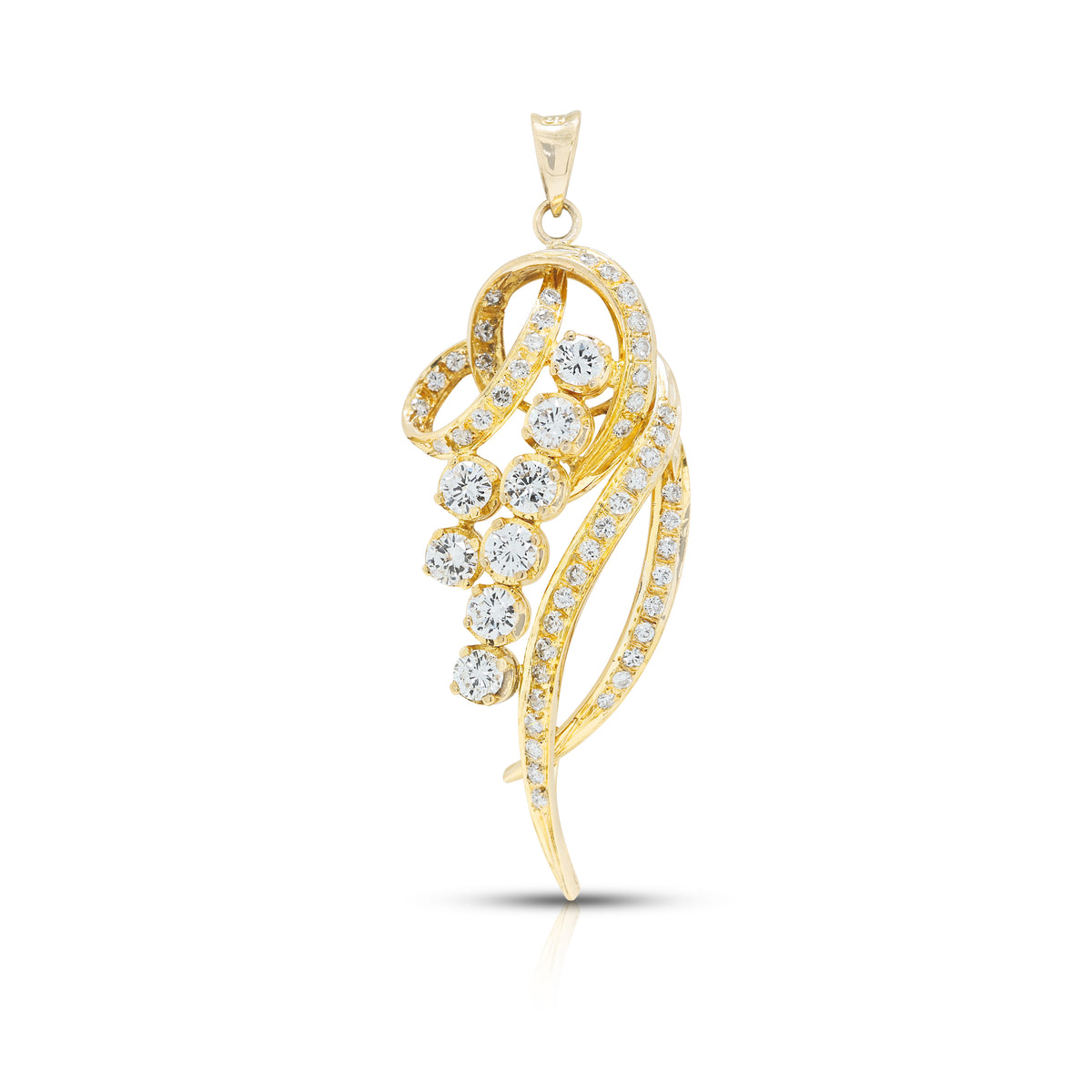 Magnificent 0.87ct Natural Diamond Cascading Floral Ribbon Drop Pendant in 14K Yellow Gold