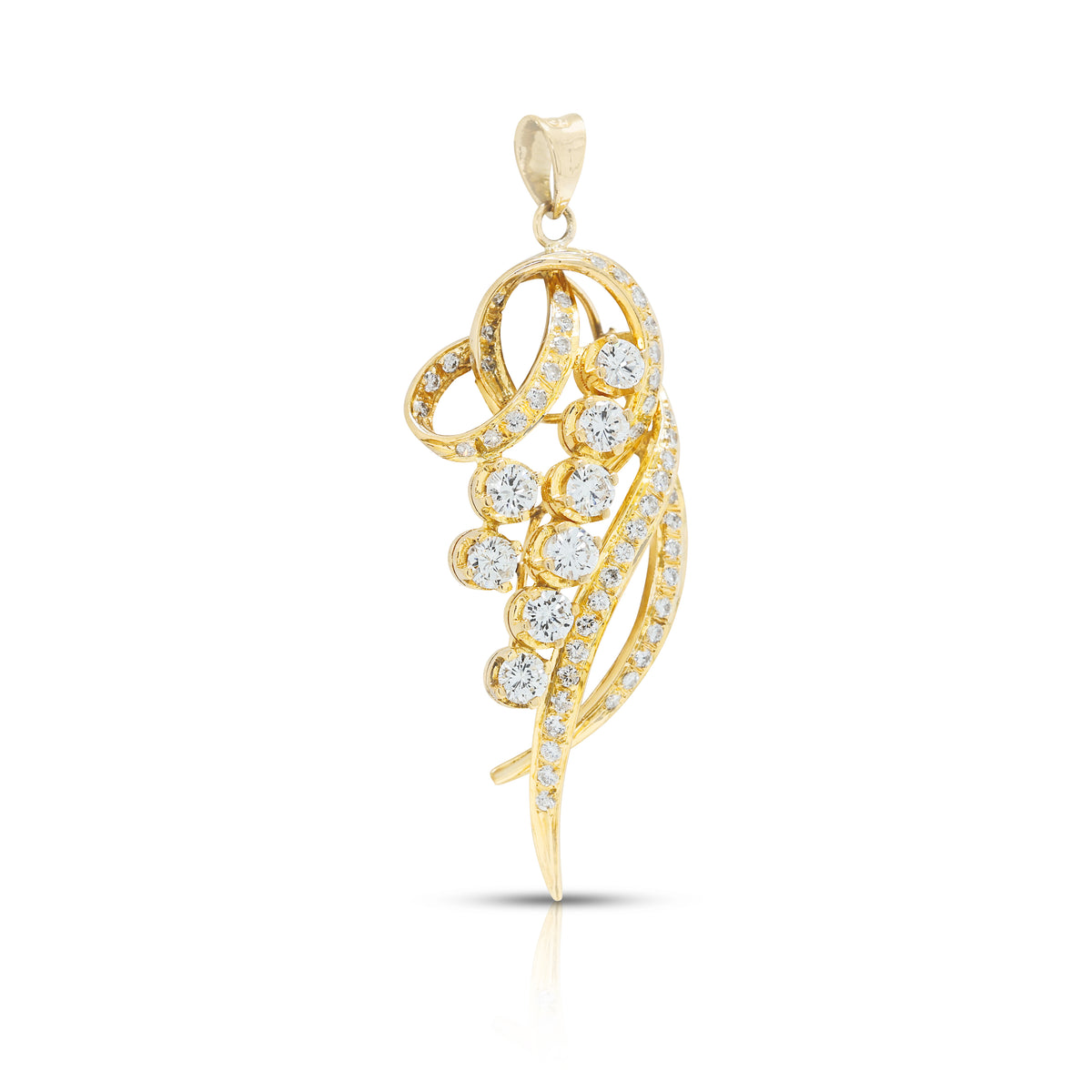 Magnificent 0.87ct Natural Diamond Cascading Floral Ribbon Drop Pendant in 14K Yellow Gold