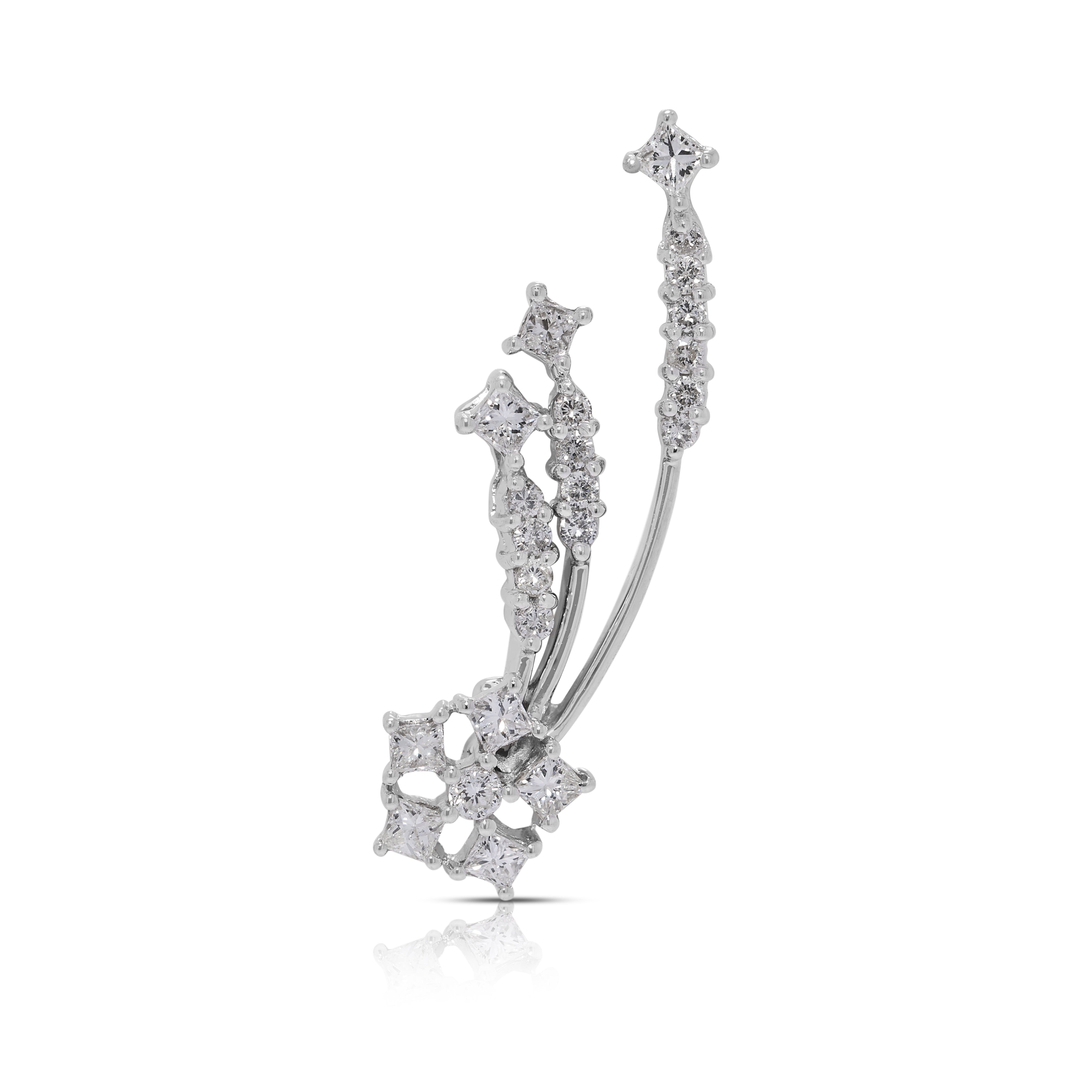 Striking 0.51ct Princess & Round Natural Diamond 18K White Gold Pendant (New)