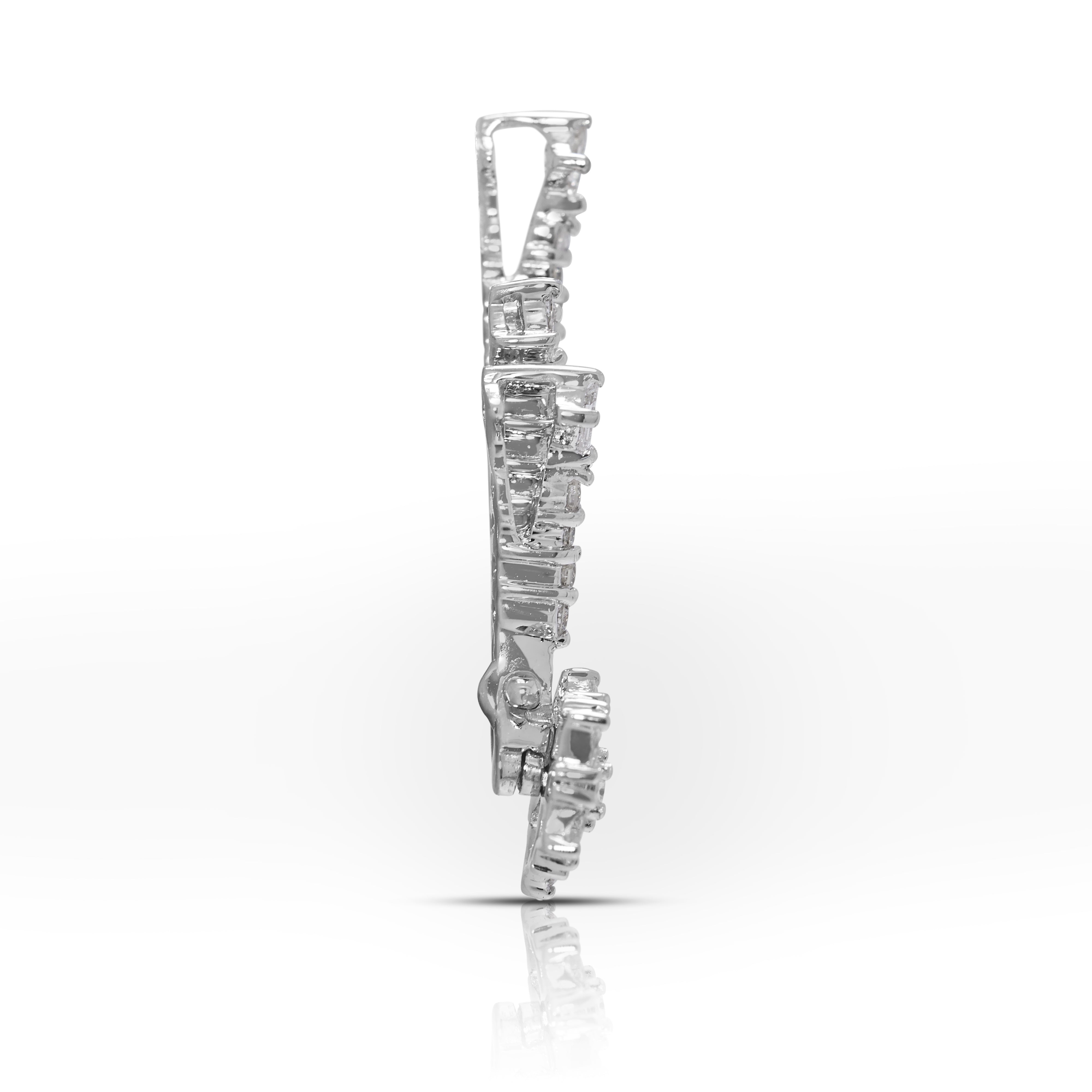 Striking 0.51ct Princess & Round Natural Diamond 18K White Gold Pendant (New)