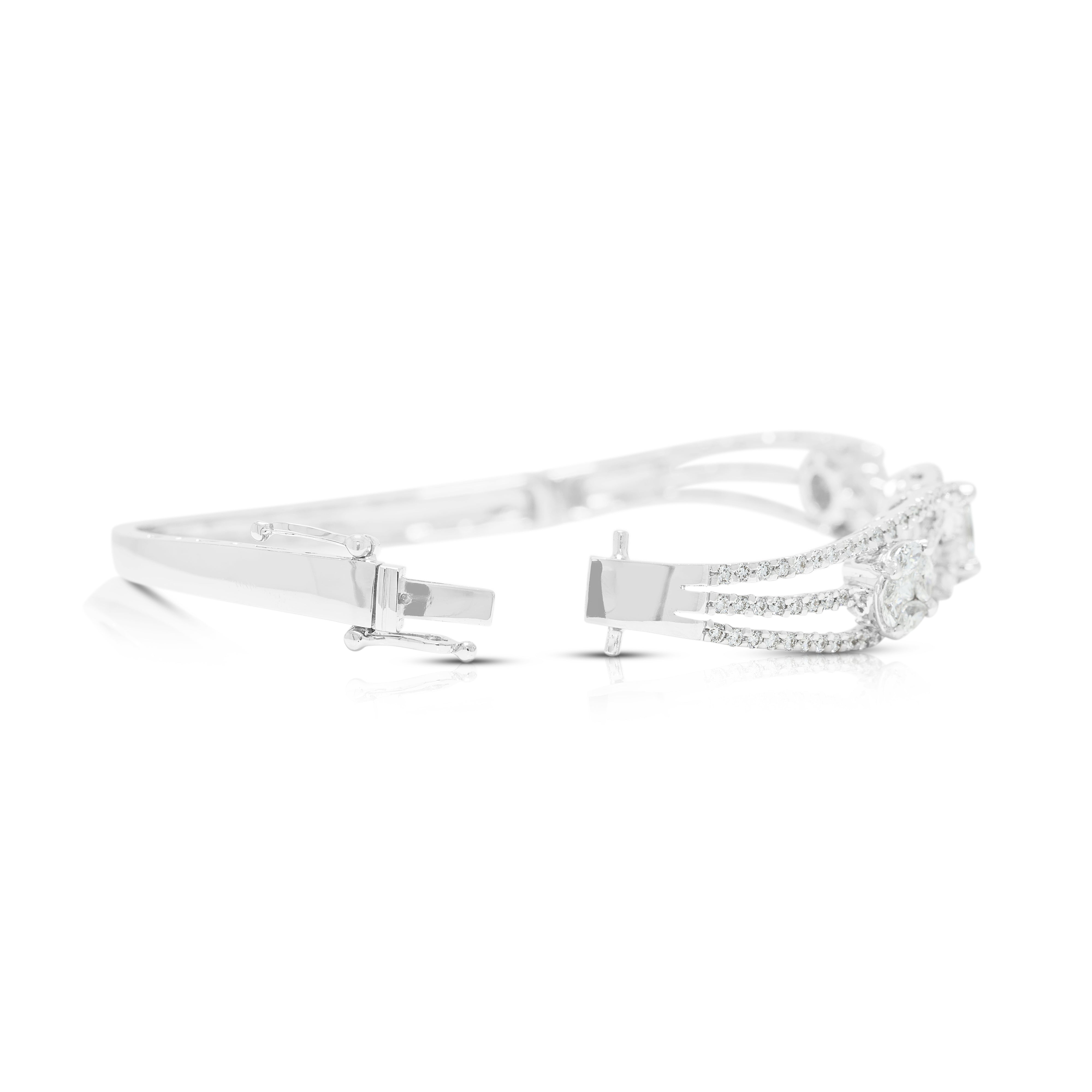 Stunning 2.98ct Natural Diamond Open-Work Cluster Bangle Bracelet in 18K White Gold (New)