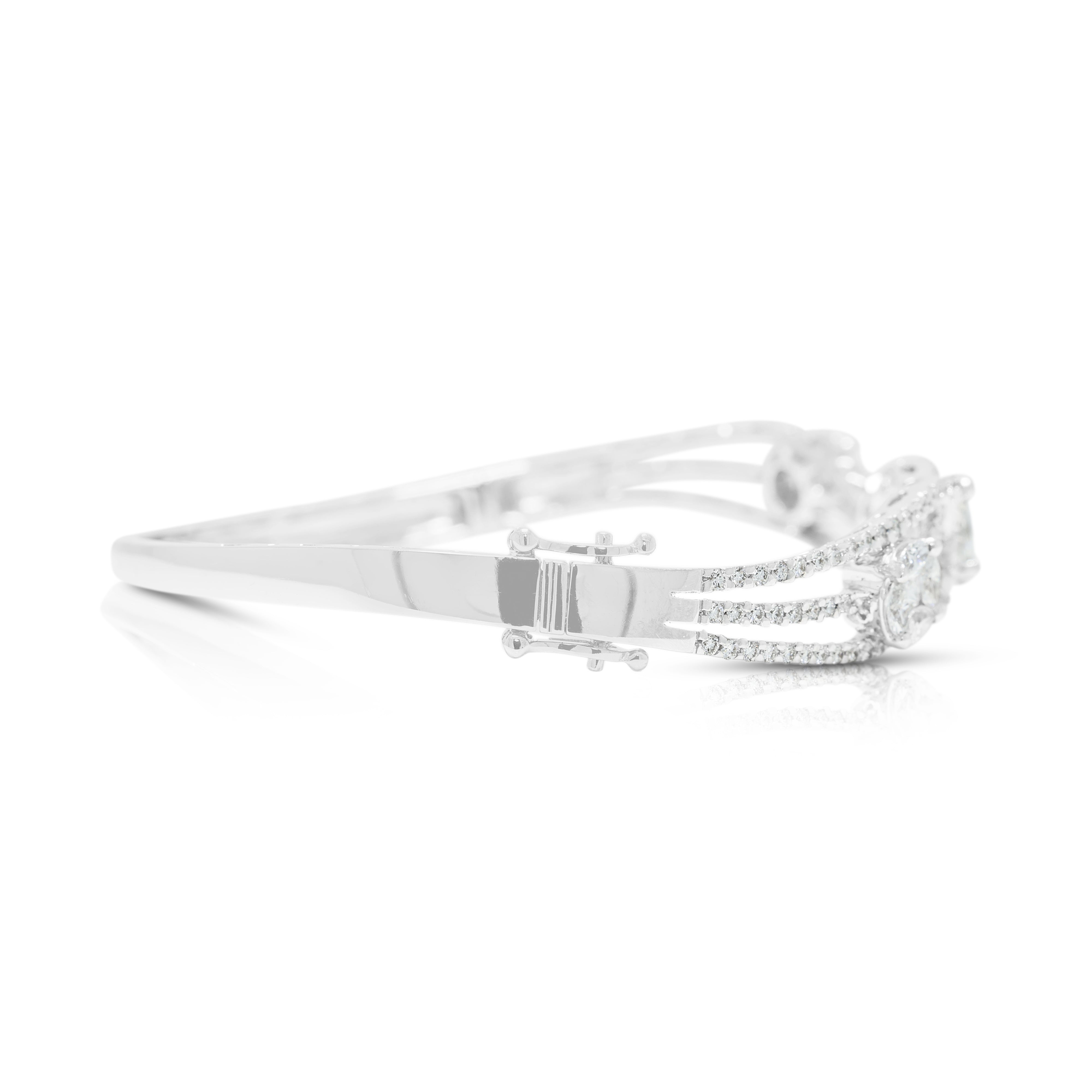 Stunning 2.98ct Natural Diamond Open-Work Cluster Bangle Bracelet in 18K White Gold (New)