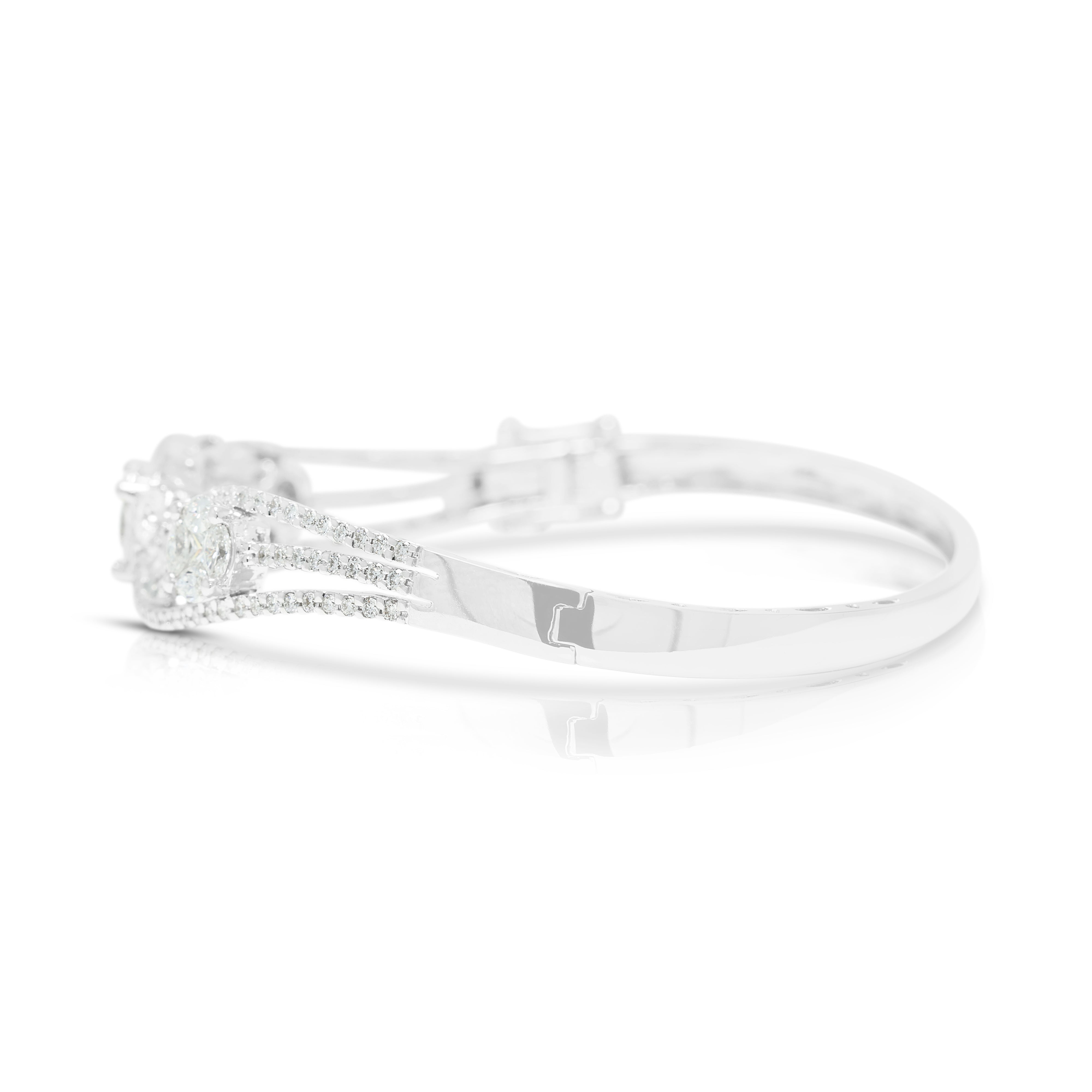 Stunning 2.98ct Natural Diamond Open-Work Cluster Bangle Bracelet in 18K White Gold (New)