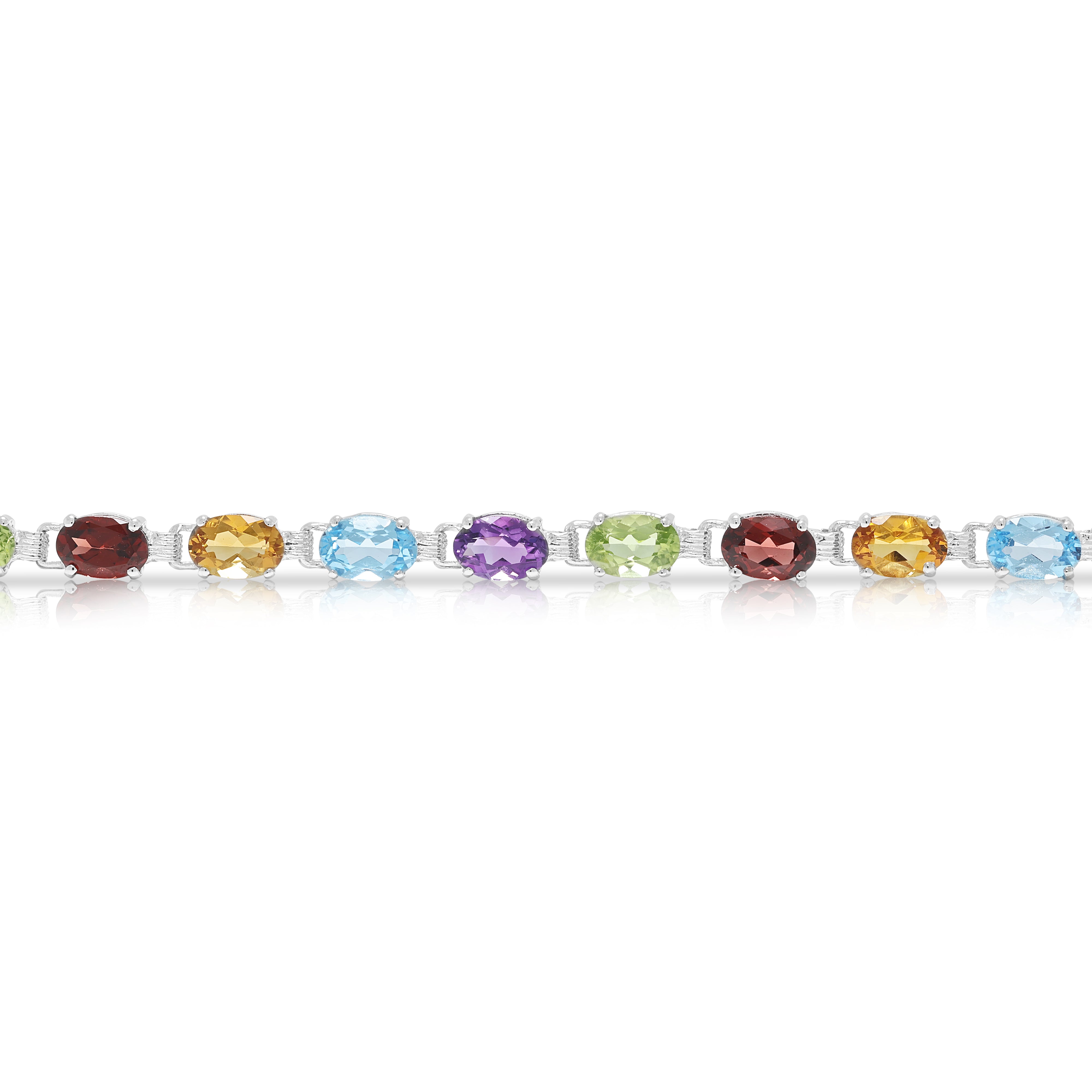 Vibrant 1.20ct Amethyst, 1.20ct Topaz, 1.20ct Citrine, 1.20ct Garnet and 0.90ct Peridot Rainbow Link Bracelet in 18K White Gold