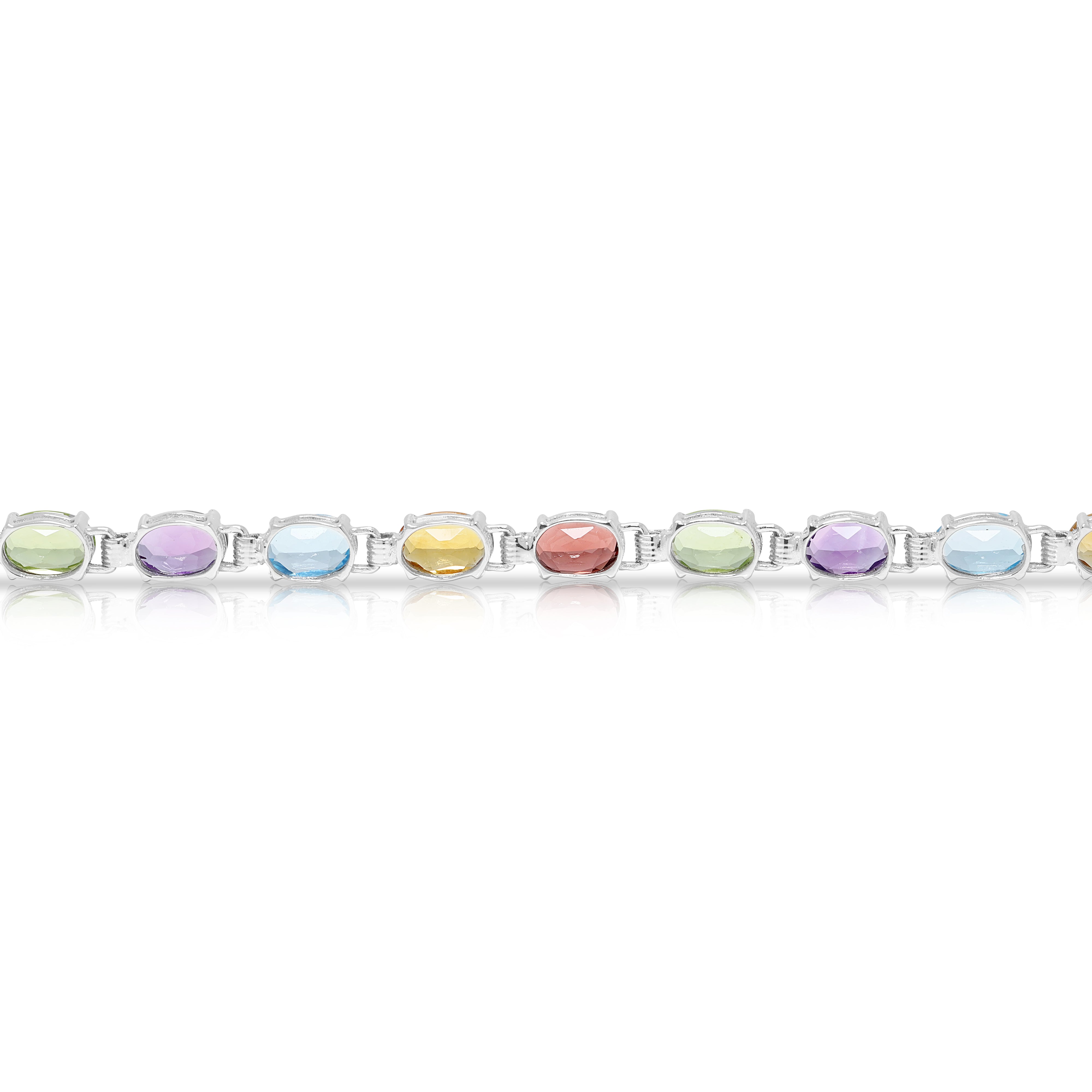 Vibrant 1.20ct Amethyst, 1.20ct Topaz, 1.20ct Citrine, 1.20ct Garnet and 0.90ct Peridot Rainbow Link Bracelet in 18K White Gold