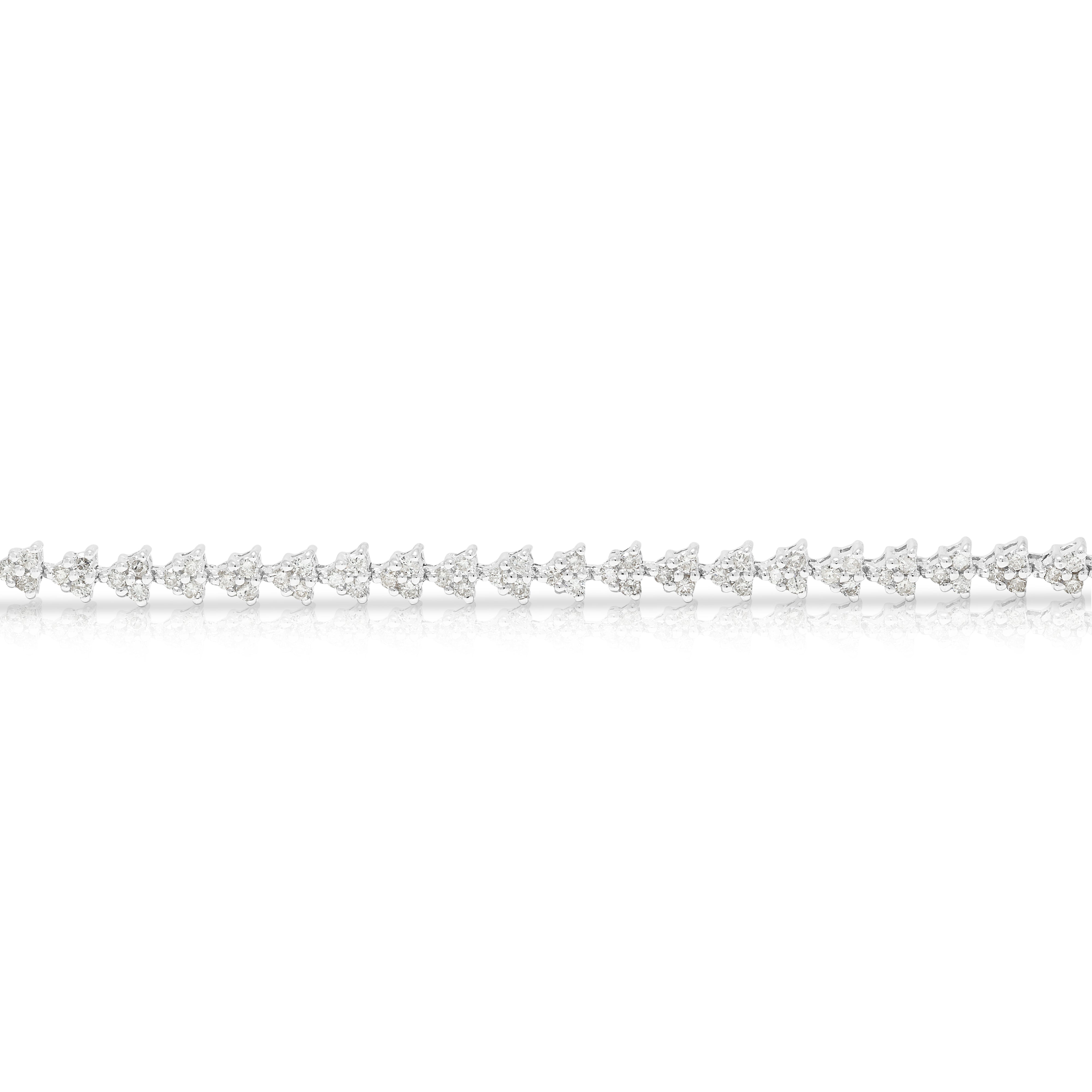 Elegant 1.25ct Natural Diamond Triad Cluster Line Bracelet in 18K White Gold