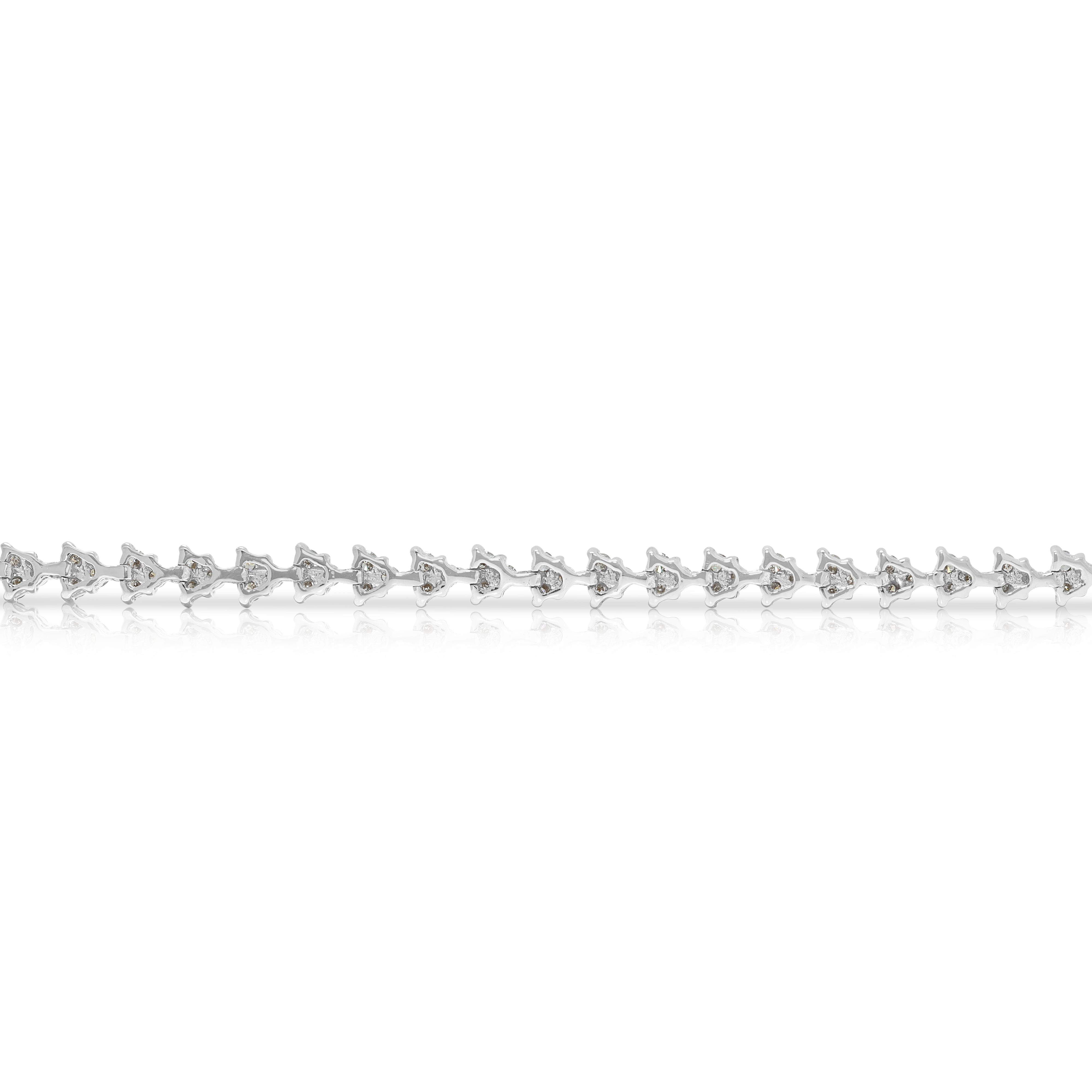 Elegant 1.25ct Natural Diamond Triad Cluster Line Bracelet in 18K White Gold
