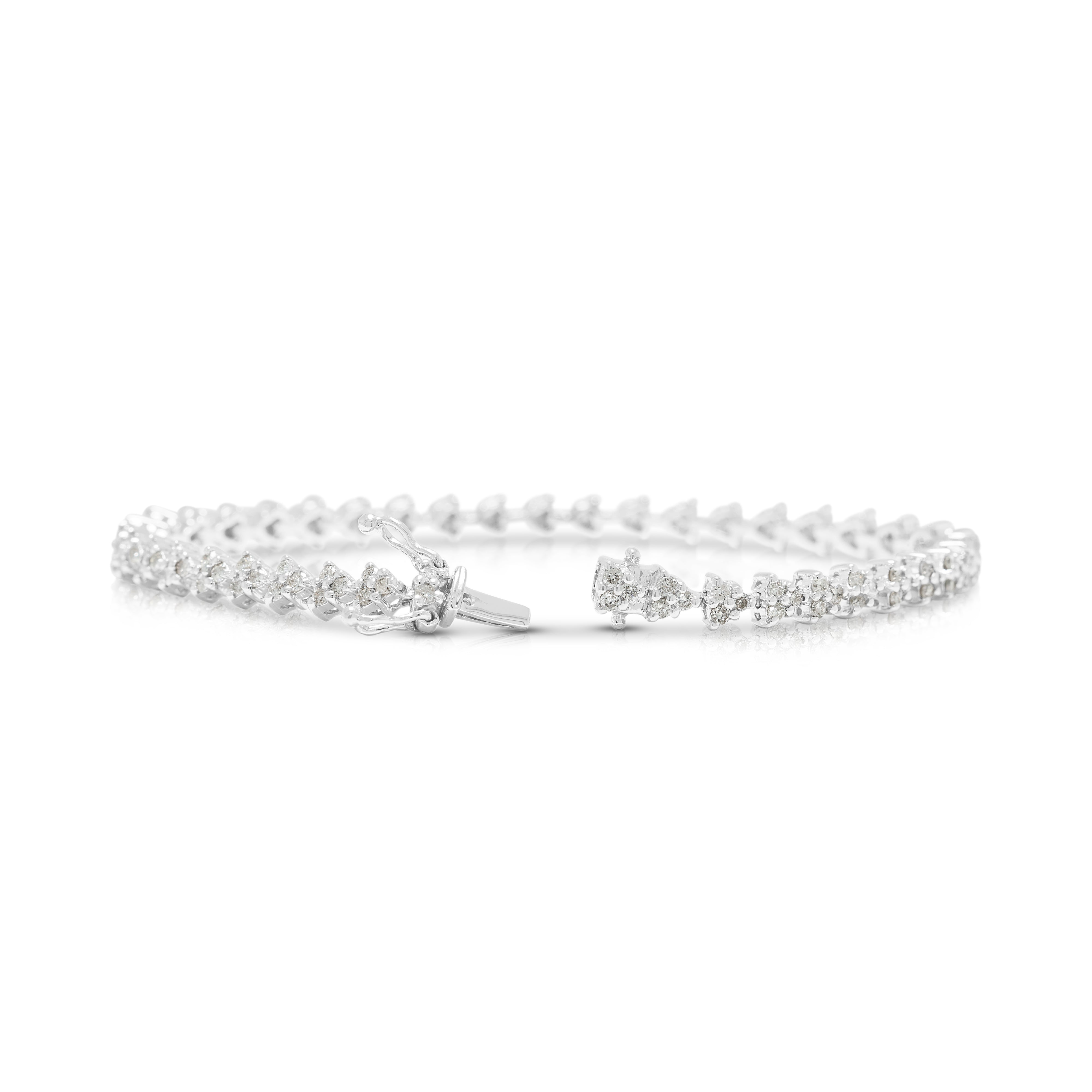Elegant 1.25ct Natural Diamond Triad Cluster Line Bracelet in 18K White Gold