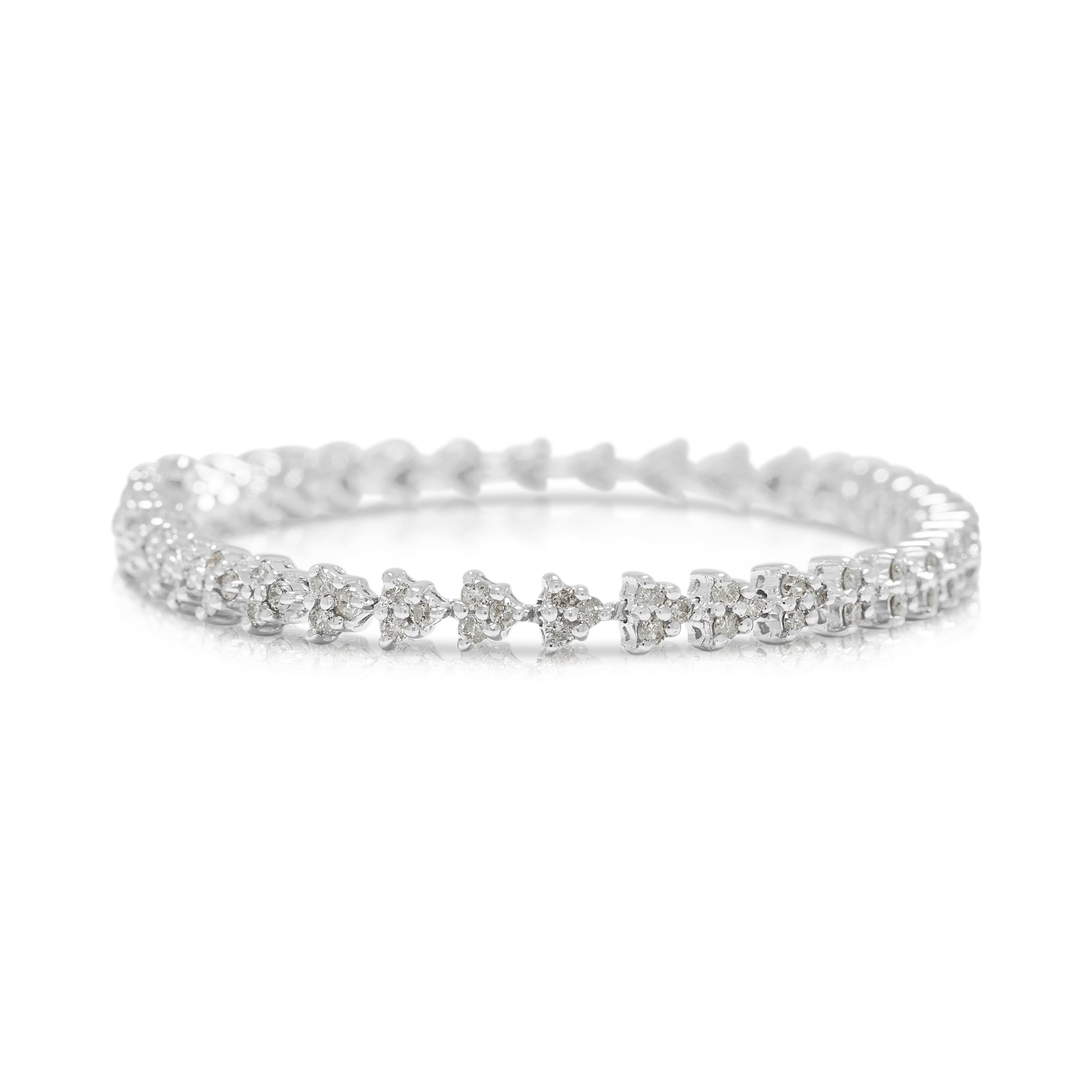 Elegant 1.25ct Natural Diamond Triad Cluster Line Bracelet in 18K White Gold
