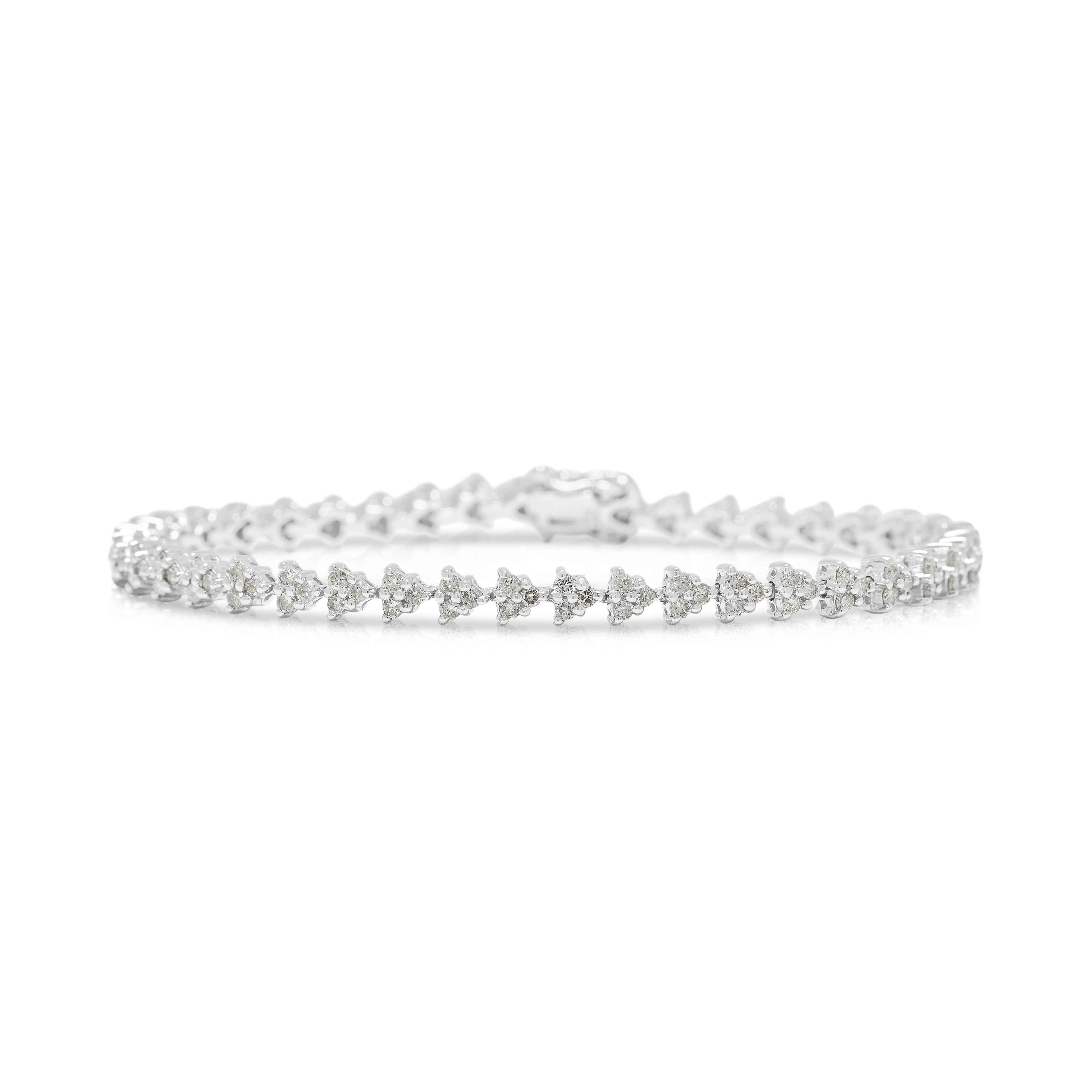 Elegant 1.25ct Natural Diamond Triad Cluster Line Bracelet in 18K White Gold
