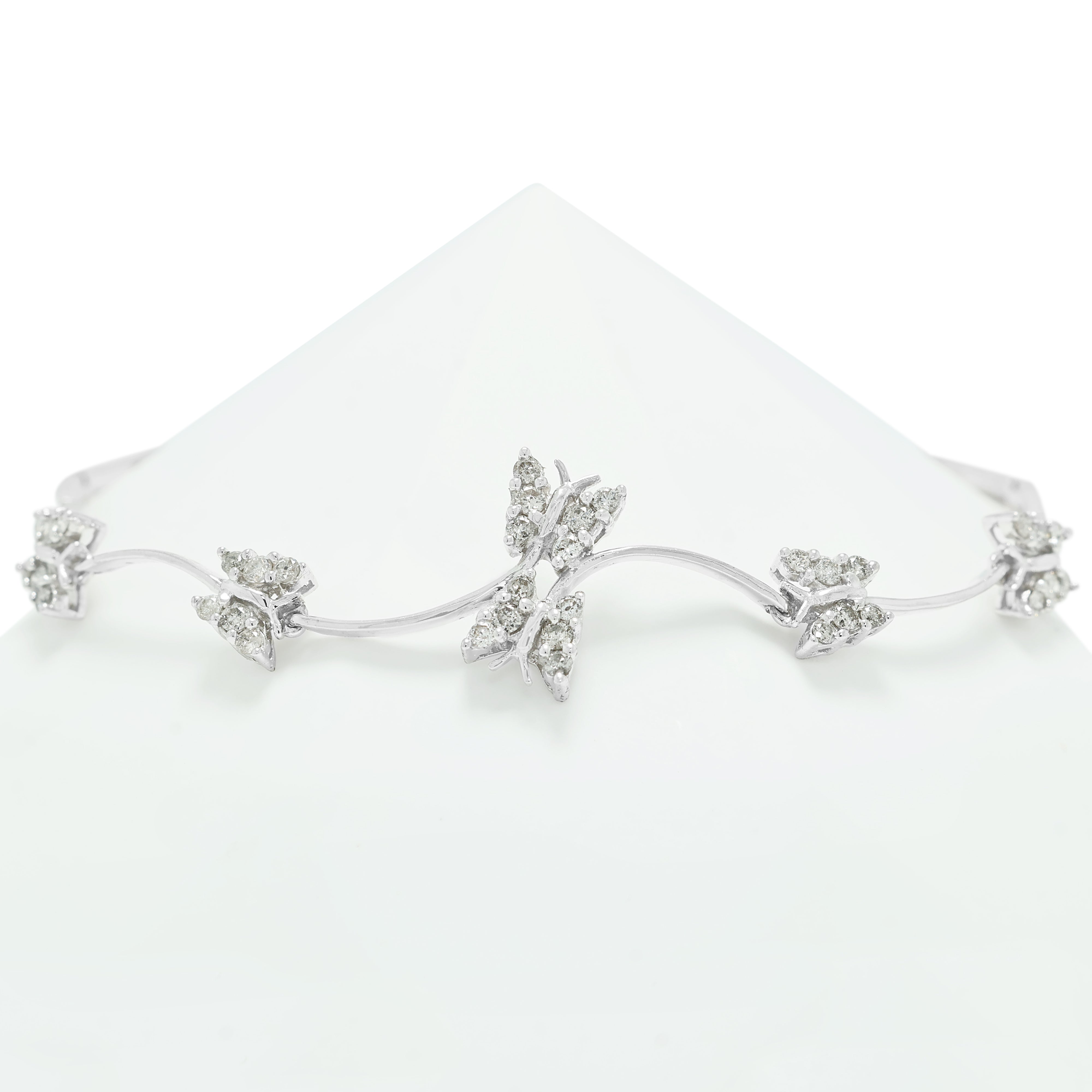 Whimsical 0.36ct Natural Diamond Butterfly Station Bracelet in 18K White Gold