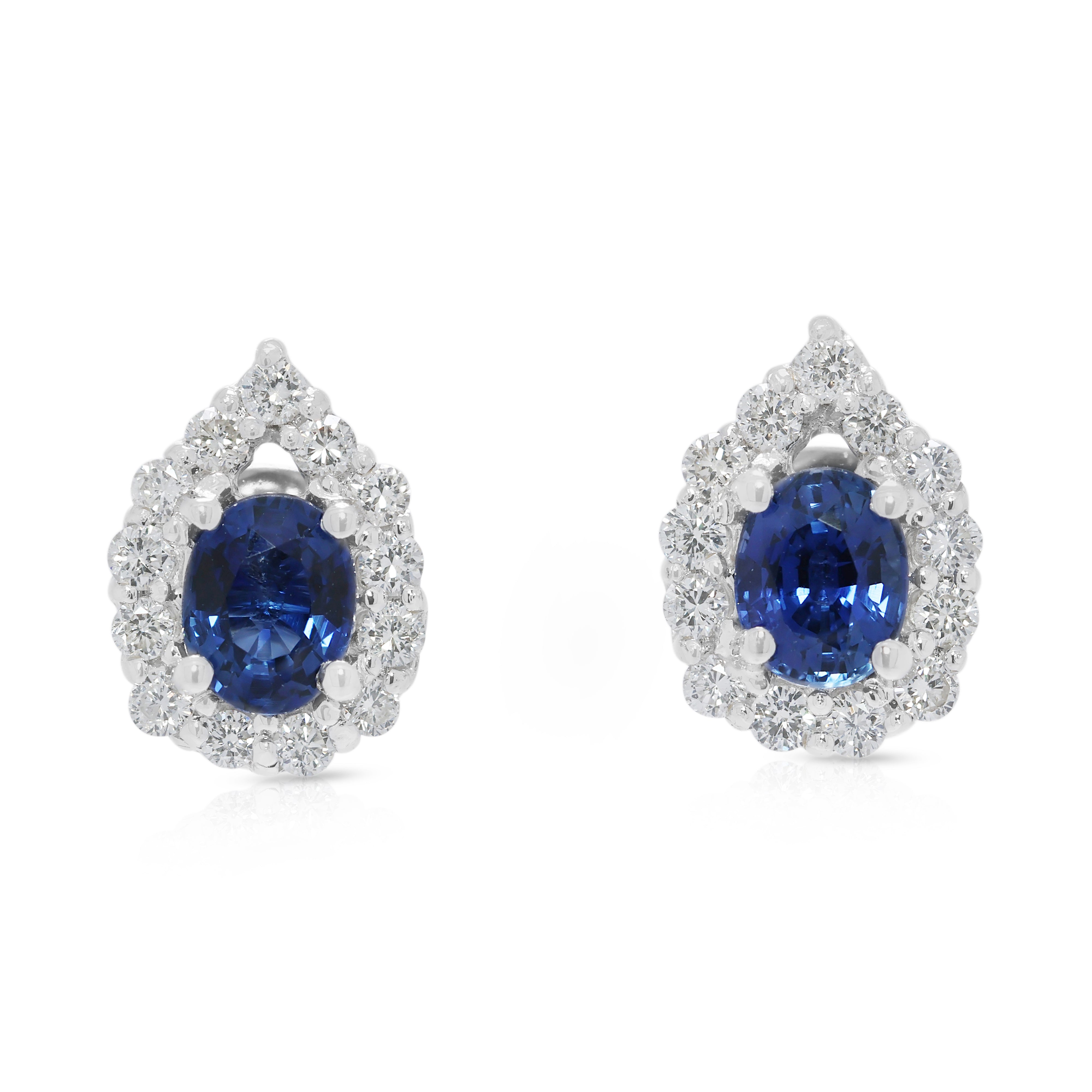 Radiant 0.80ct Sapphire & Natural Diamond Halo Earrings in 18K White Gold