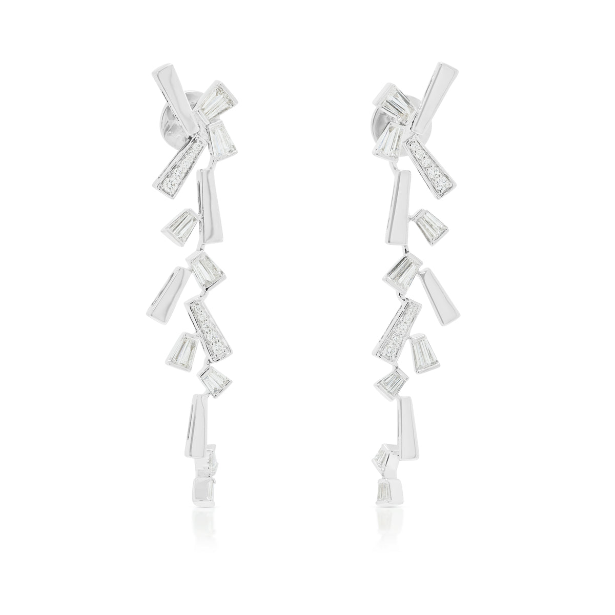 Modernist 1.40ct Natural Diamond Geometric Bar Drop Earrings in 18K White Gold
