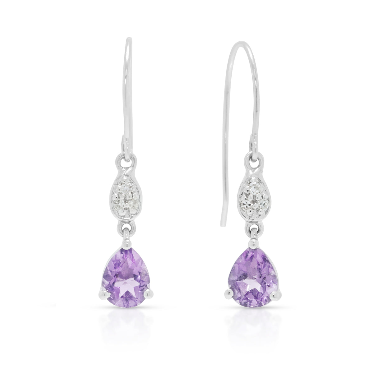 Graceful 0.40ct Amethyst and 0.03ct Natural Diamond Dangling Earrings in 18K White Gold