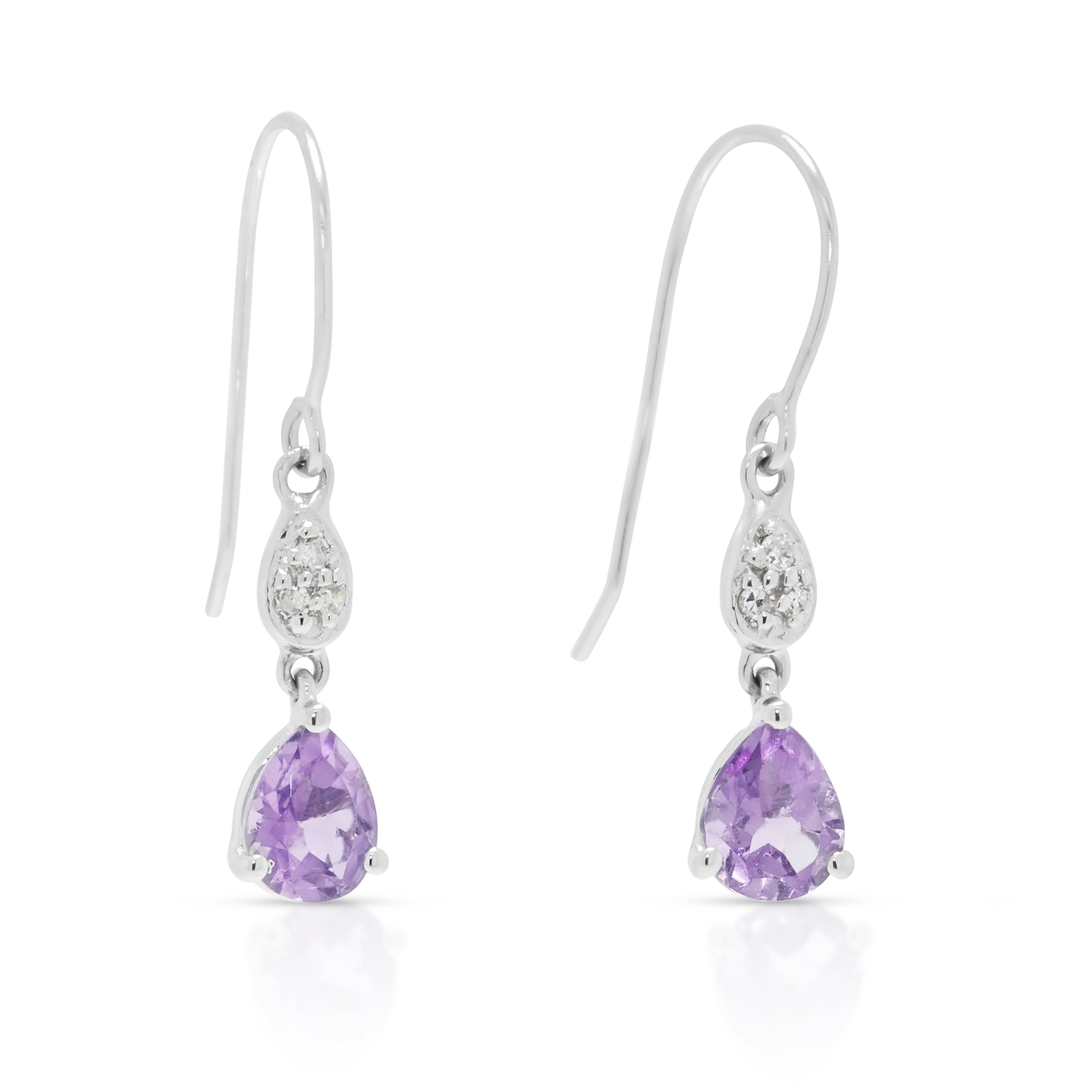 Graceful 0.40ct Amethyst and 0.03ct Natural Diamond Dangling Earrings in 18K White Gold