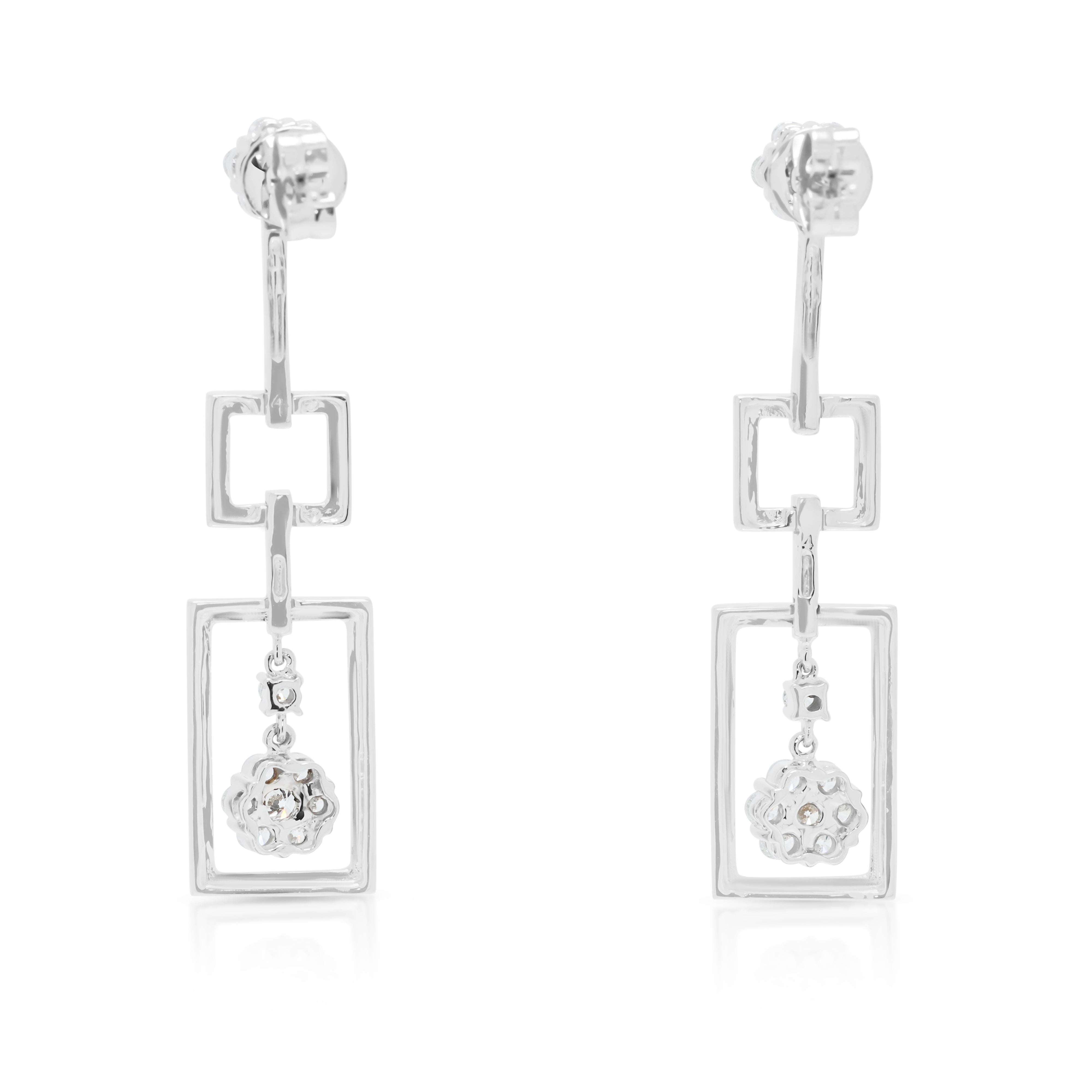 Breathtaking 1.35ct Natural Diamond Geometric Triple Drop Earrings in 18K White Gold