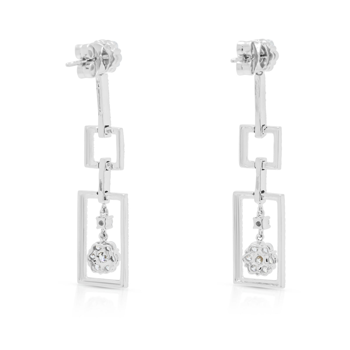 Breathtaking 1.35ct Natural Diamond Geometric Triple Drop Earrings in 18K White Gold