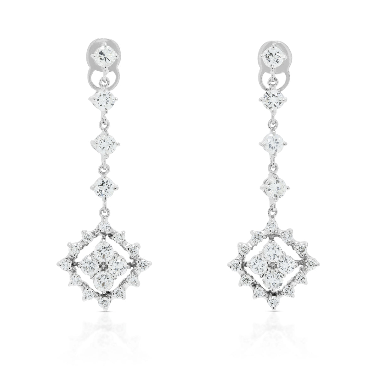 Sophisticated 1.16ct Natural Diamond Geometric Rhombus Drop Earrings in 14K White Gold