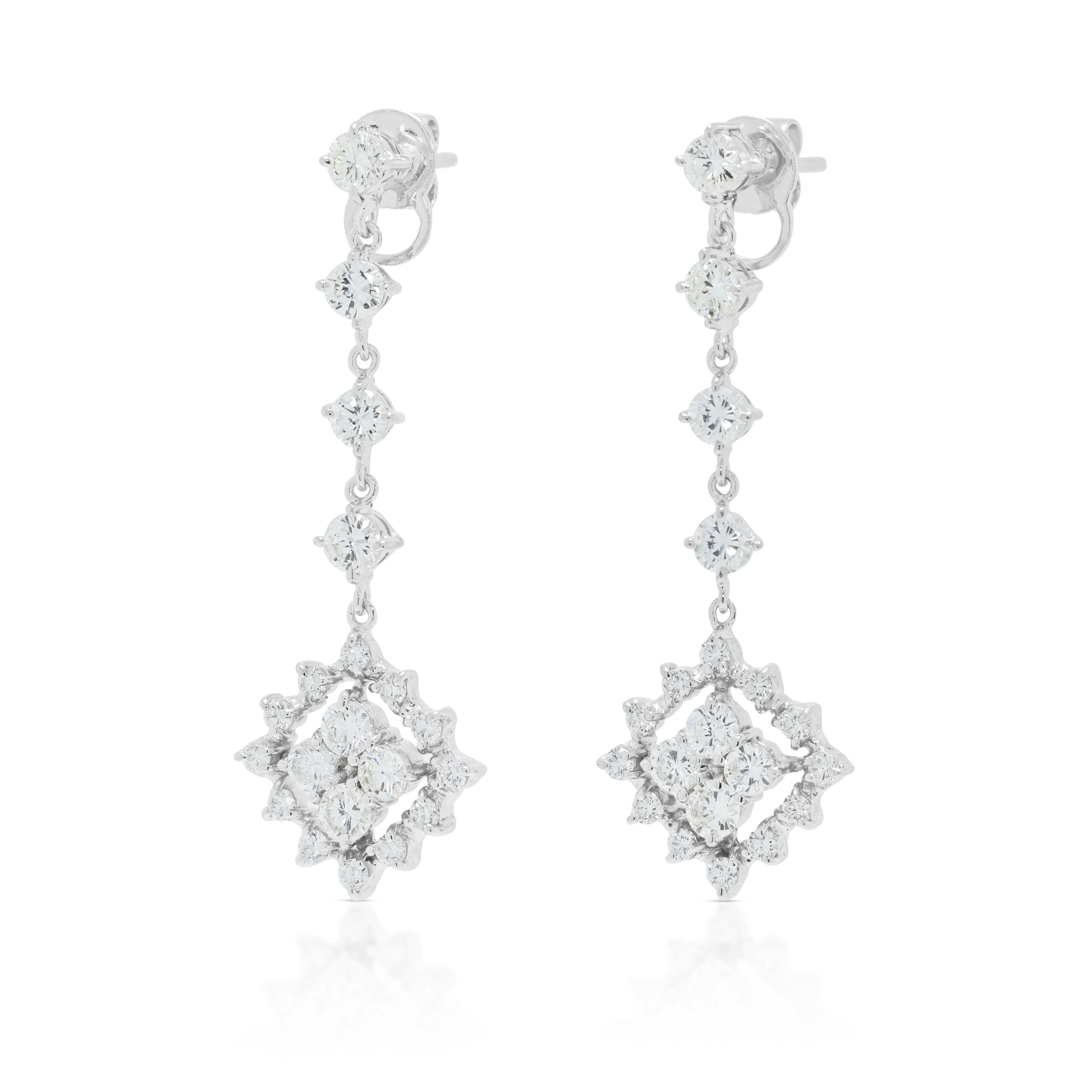Sophisticated 1.16ct Natural Diamond Geometric Rhombus Drop Earrings in 14K White Gold