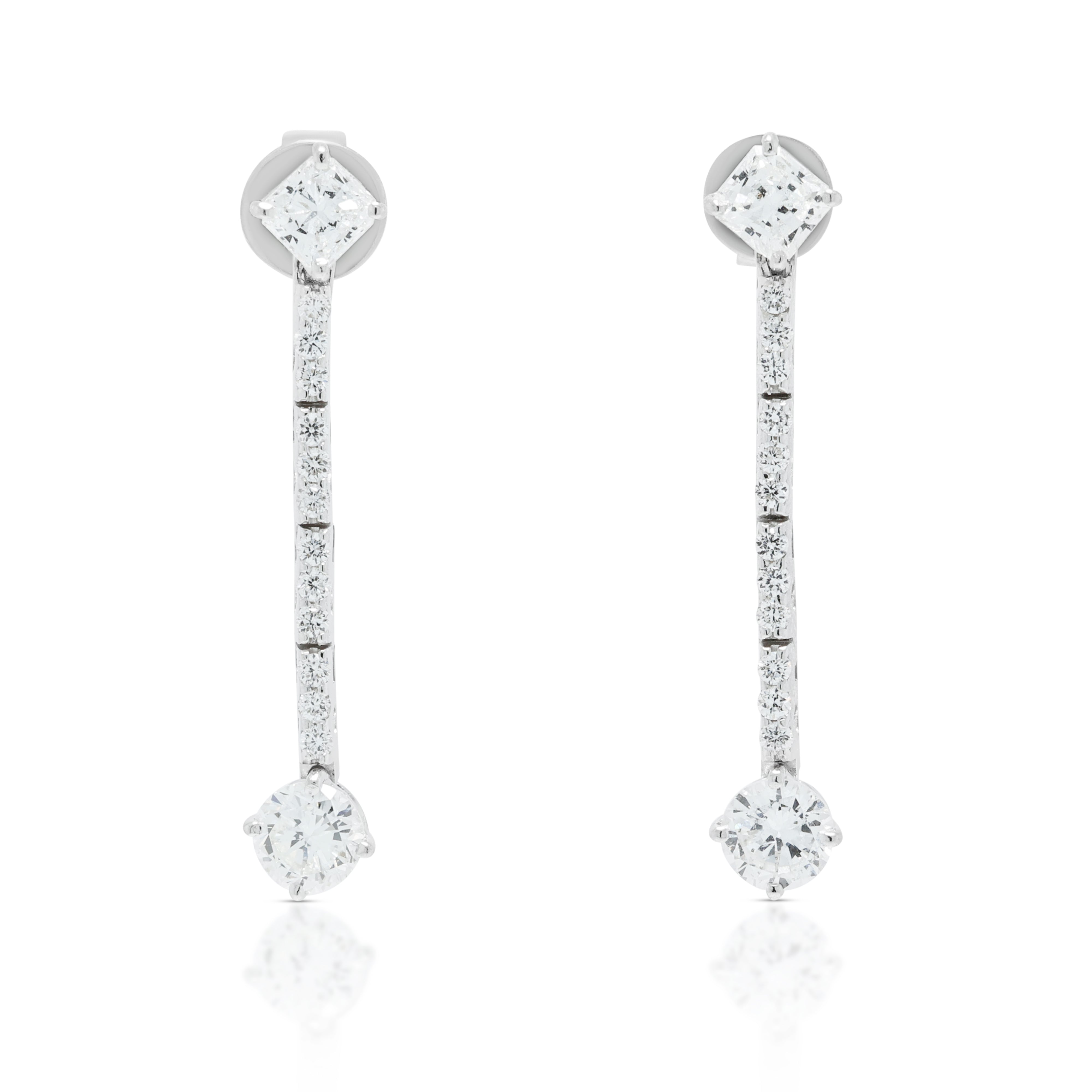 Sophisticated 1.02ct Natural Diamond Linear Drop Earrings in 18K White Gold
