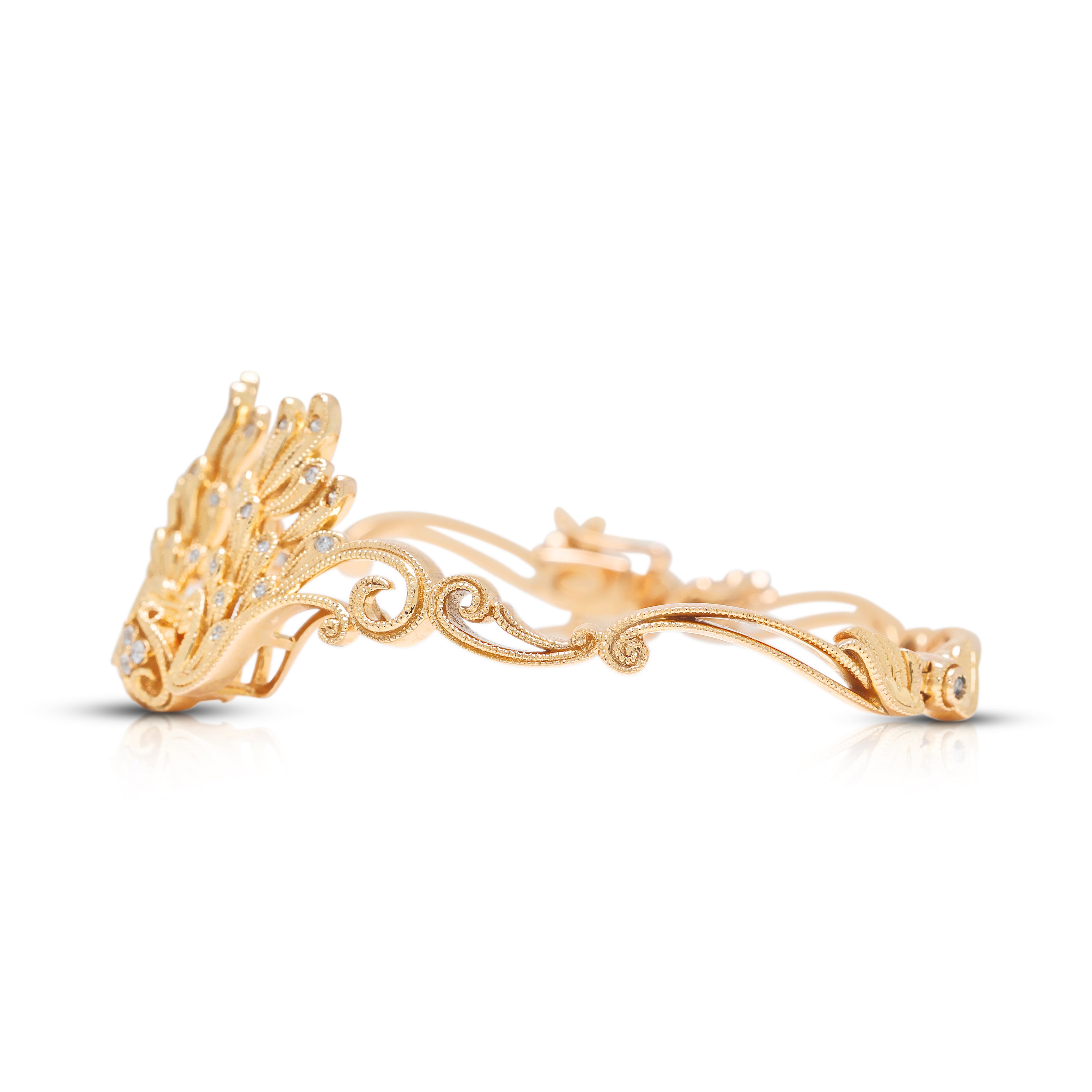 Ornate 0.15ct Natural Diamond and 0.05ct Sapphire Sculpted Wing Hinged Bangle Bracelet in 18K Rose Gold