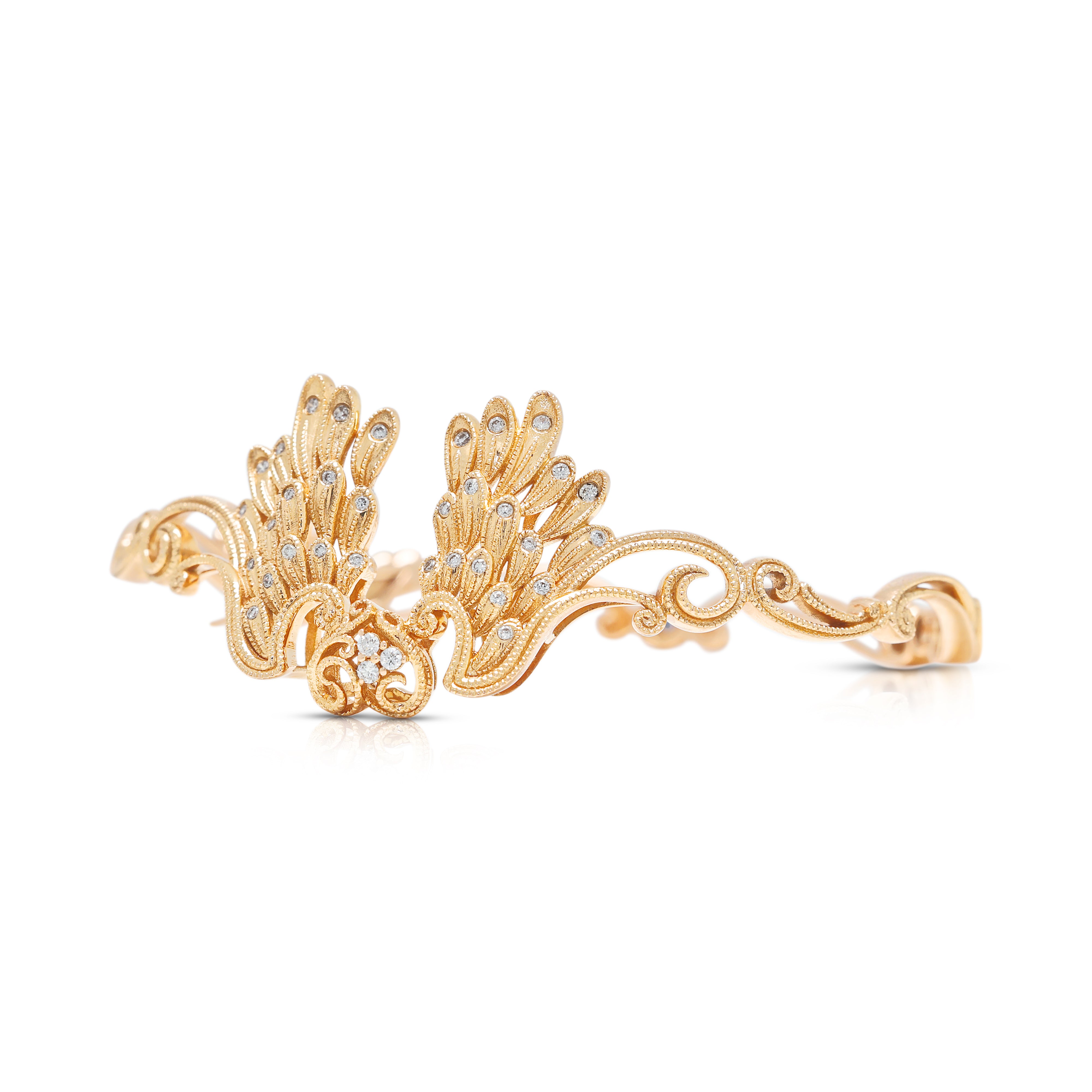 Ornate 0.15ct Natural Diamond and 0.05ct Sapphire Sculpted Wing Hinged Bangle Bracelet in 18K Rose Gold