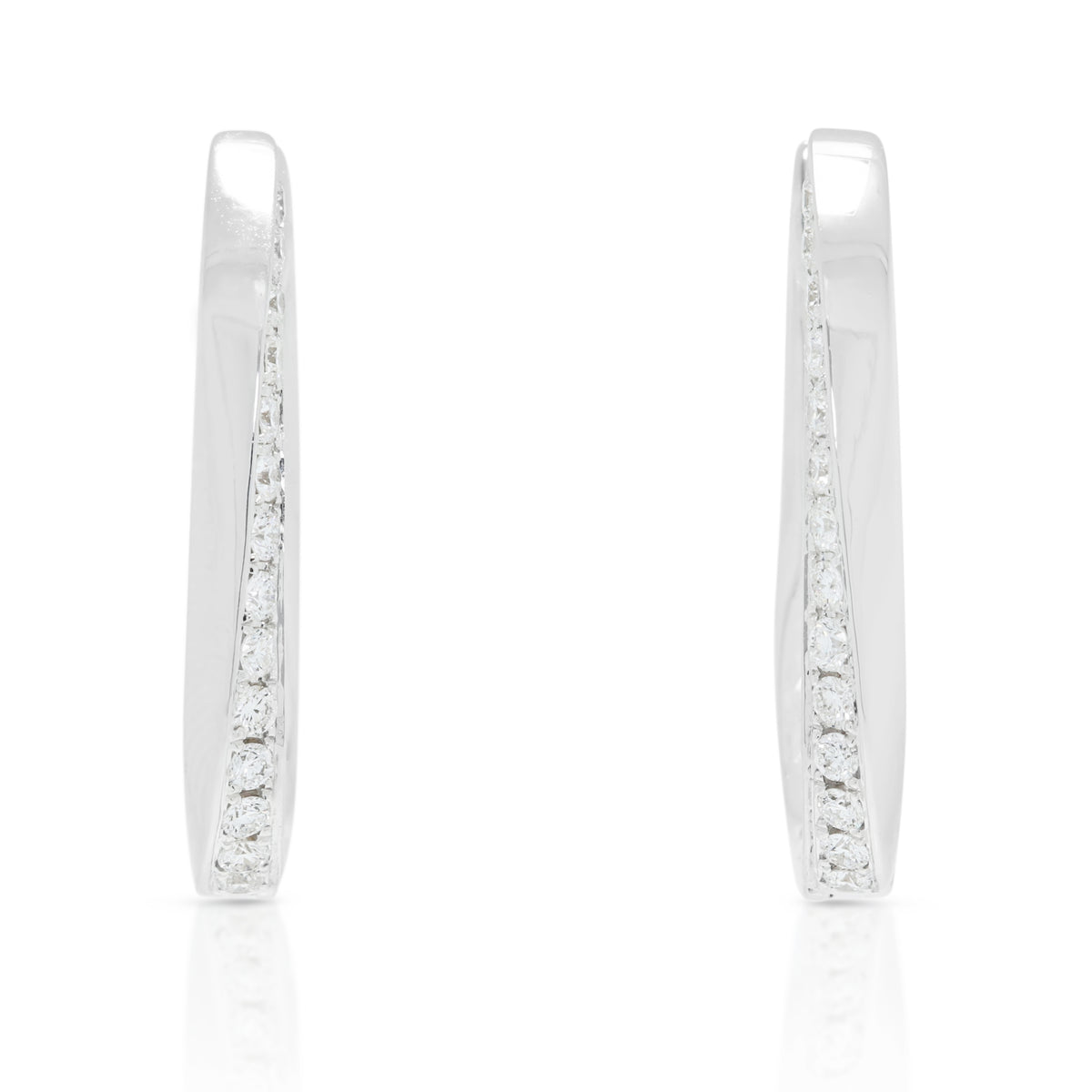 Impeccable 0.67ct Natural Diamond Oval Twist Hoop Earrings in 18K White Gold (New)