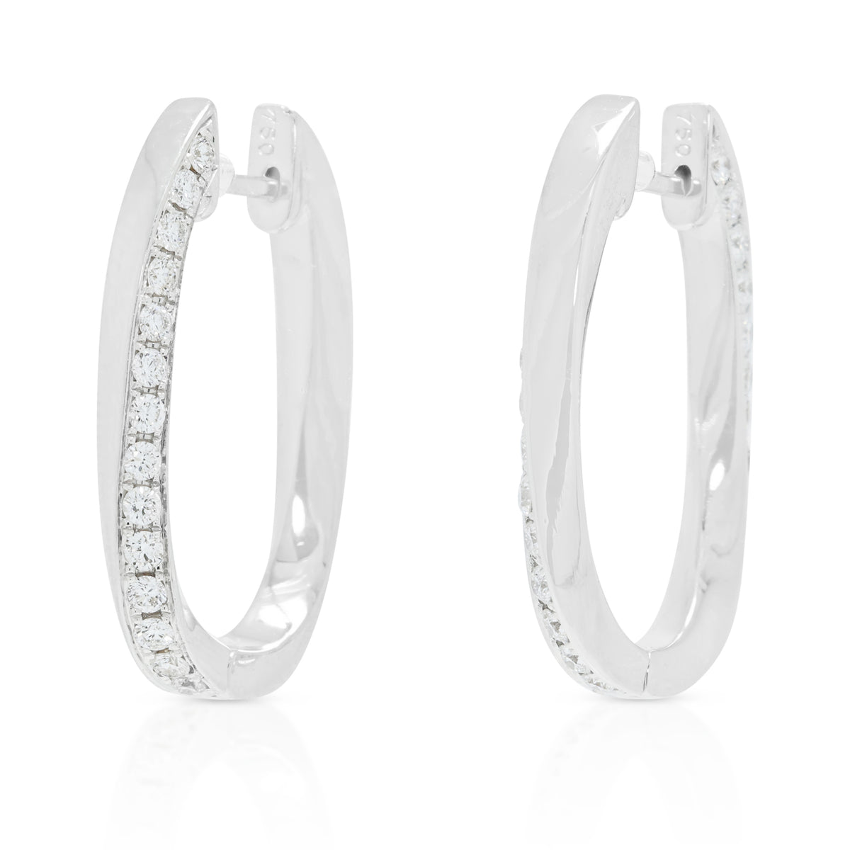 Impeccable 0.67ct Natural Diamond Oval Twist Hoop Earrings in 18K White Gold (New)