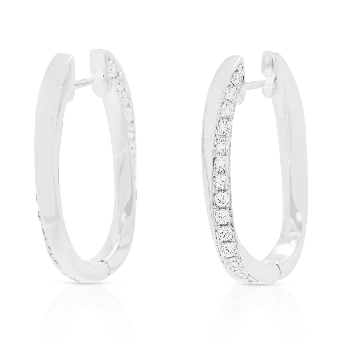 Impeccable 0.67ct Natural Diamond Oval Twist Hoop Earrings in 18K White Gold (New)