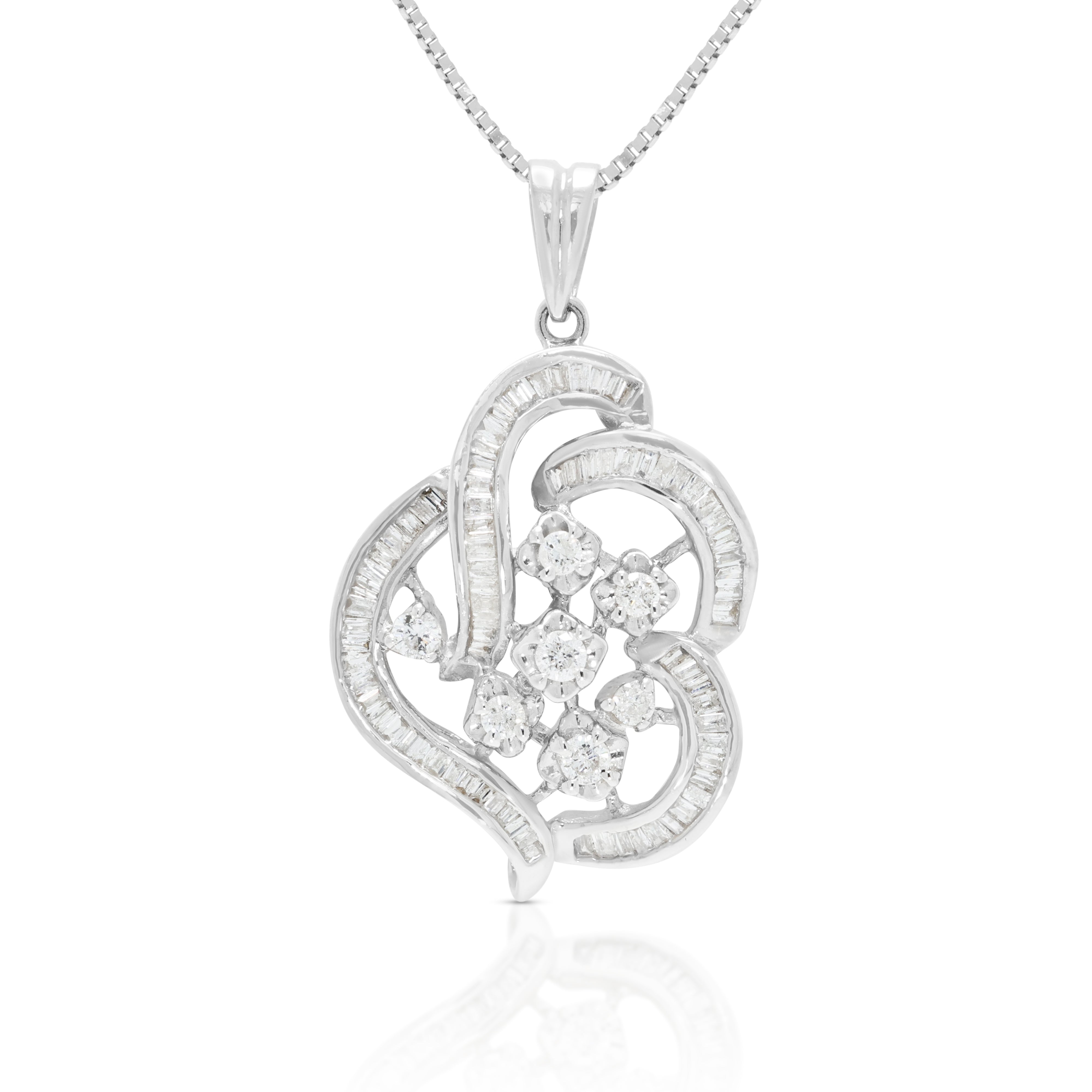 Spectacular 0.50ct Natural Diamond Stylized Pendant Necklace in 18K White Gold