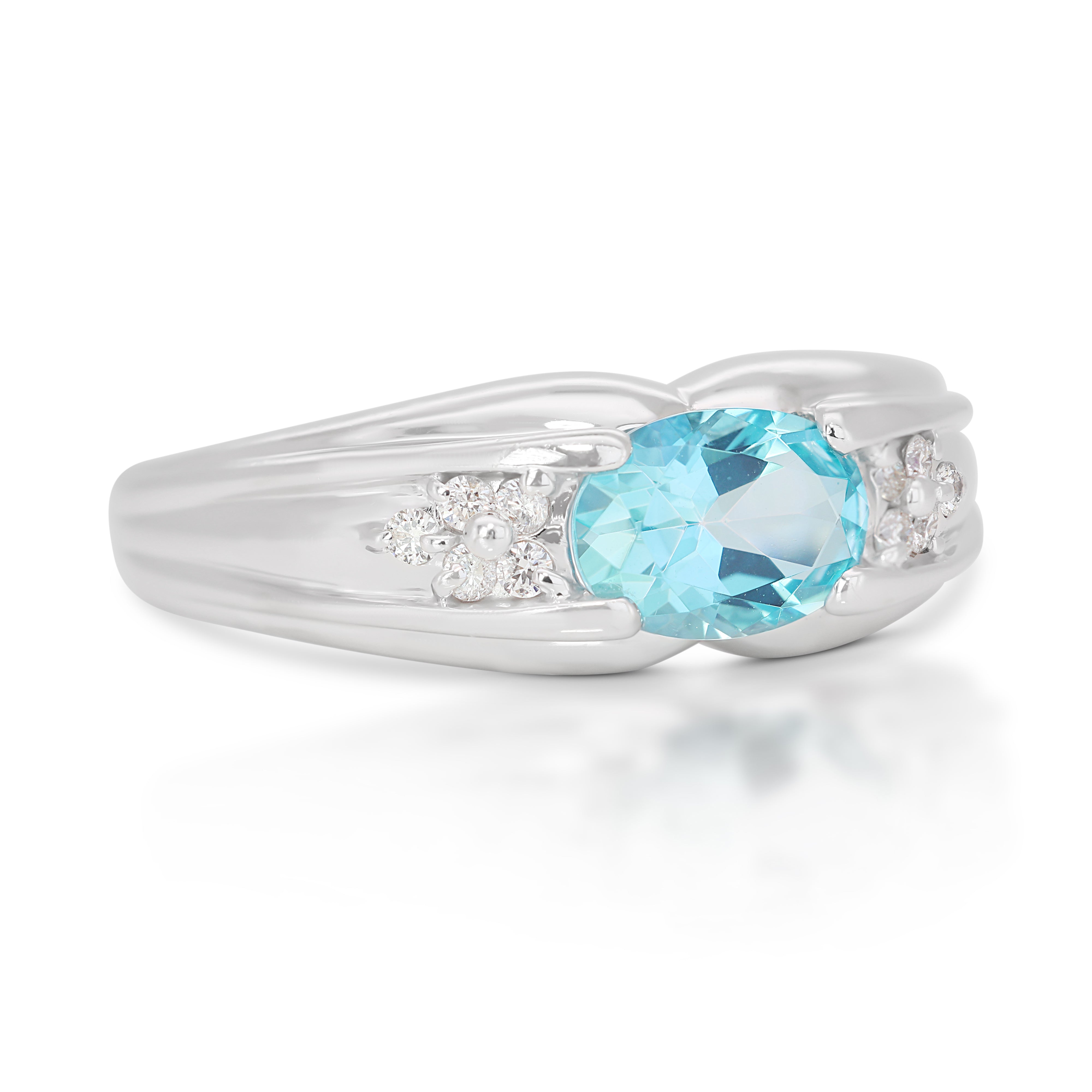 Alluring 0.96 Blue Topaz Ring with Side Diamonds in 18K White Gold
