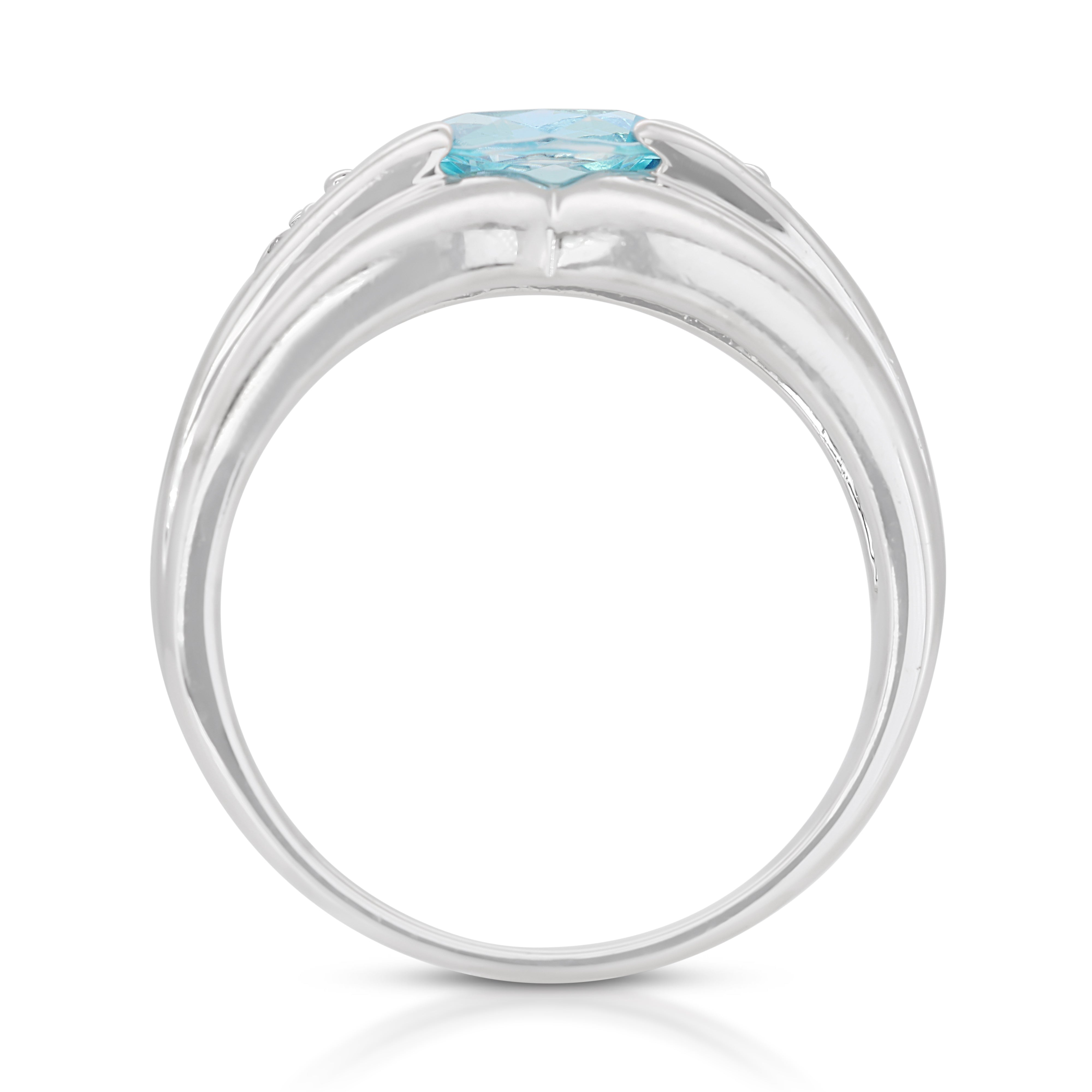 Alluring 0.96 Blue Topaz Ring with Side Diamonds in 18K White Gold