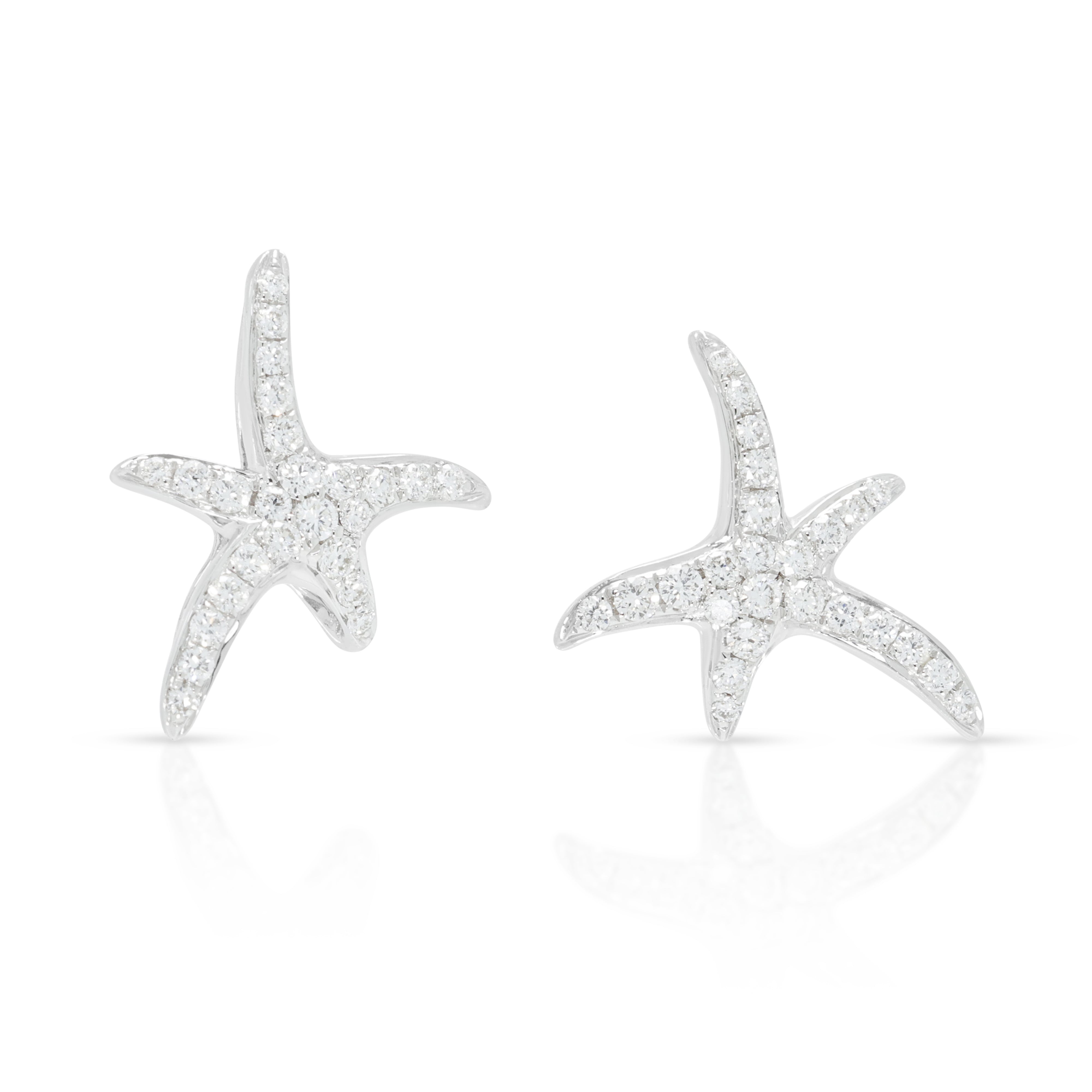 Elegant 0.36ct Natural Diamond Starfish Stud Earrings in 18K White Gold