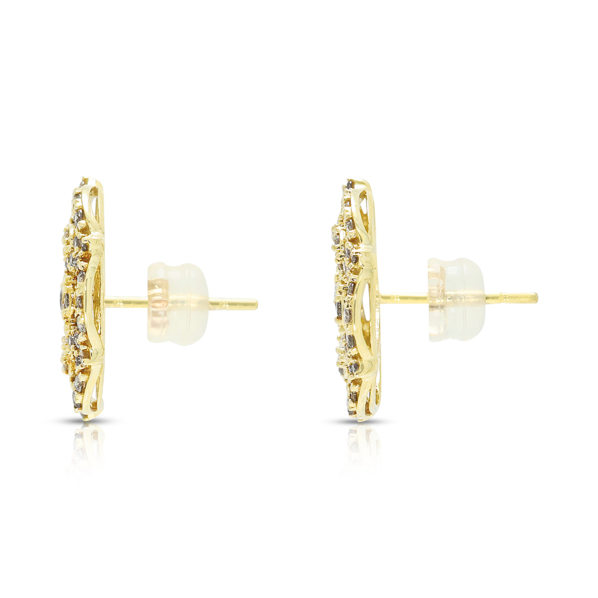 Ornate 0.50ct Natural Diamond Filigree Rosette Stud Earrings in 18K Yellow Gold