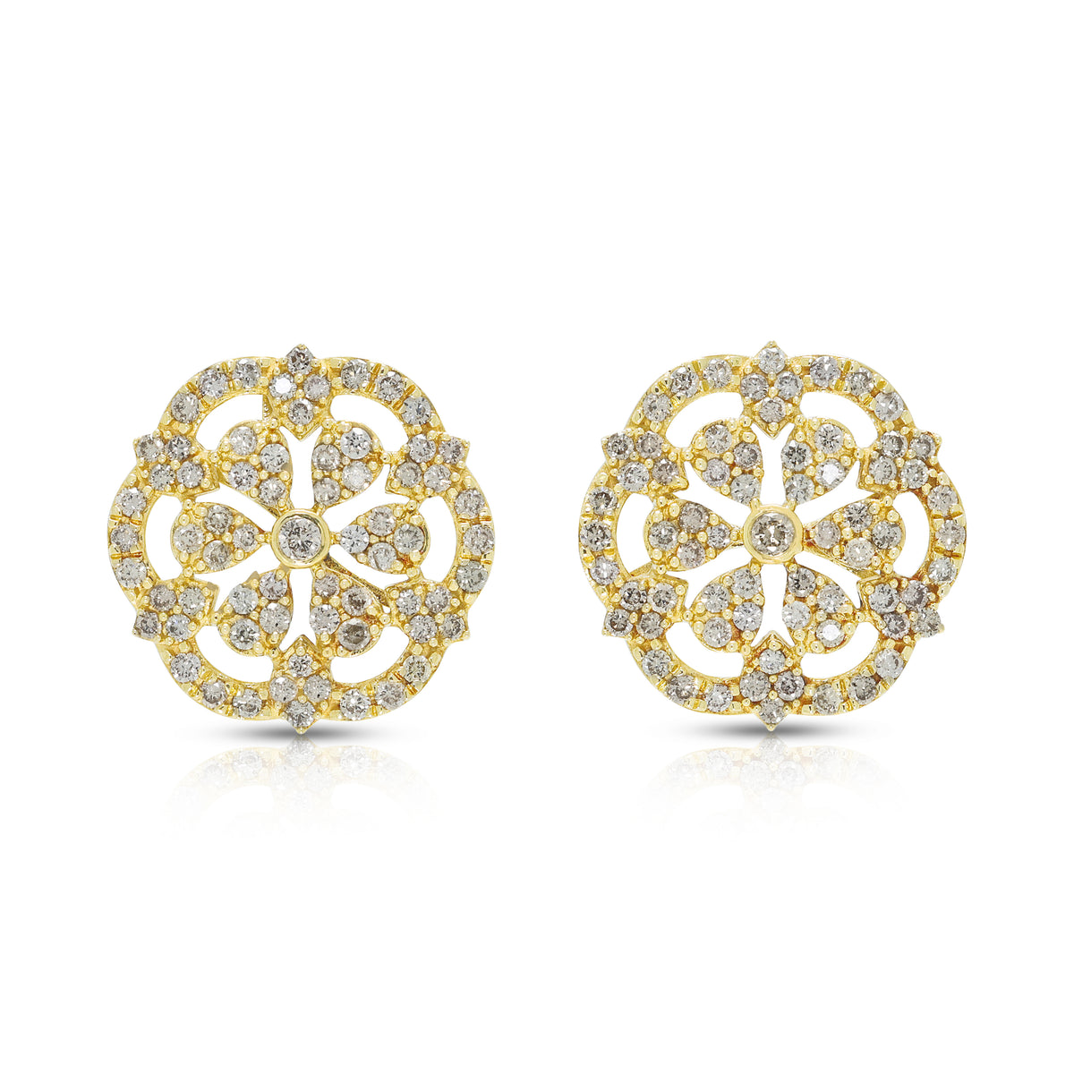 Ornate 0.50ct Natural Diamond Filigree Rosette Stud Earrings in 18K Yellow Gold