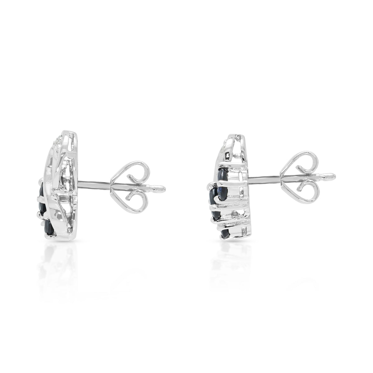 Charming 0.60ct Blue Sapphire and 0.03ct Natural Diamond Stud Earrings in 14K White Gold